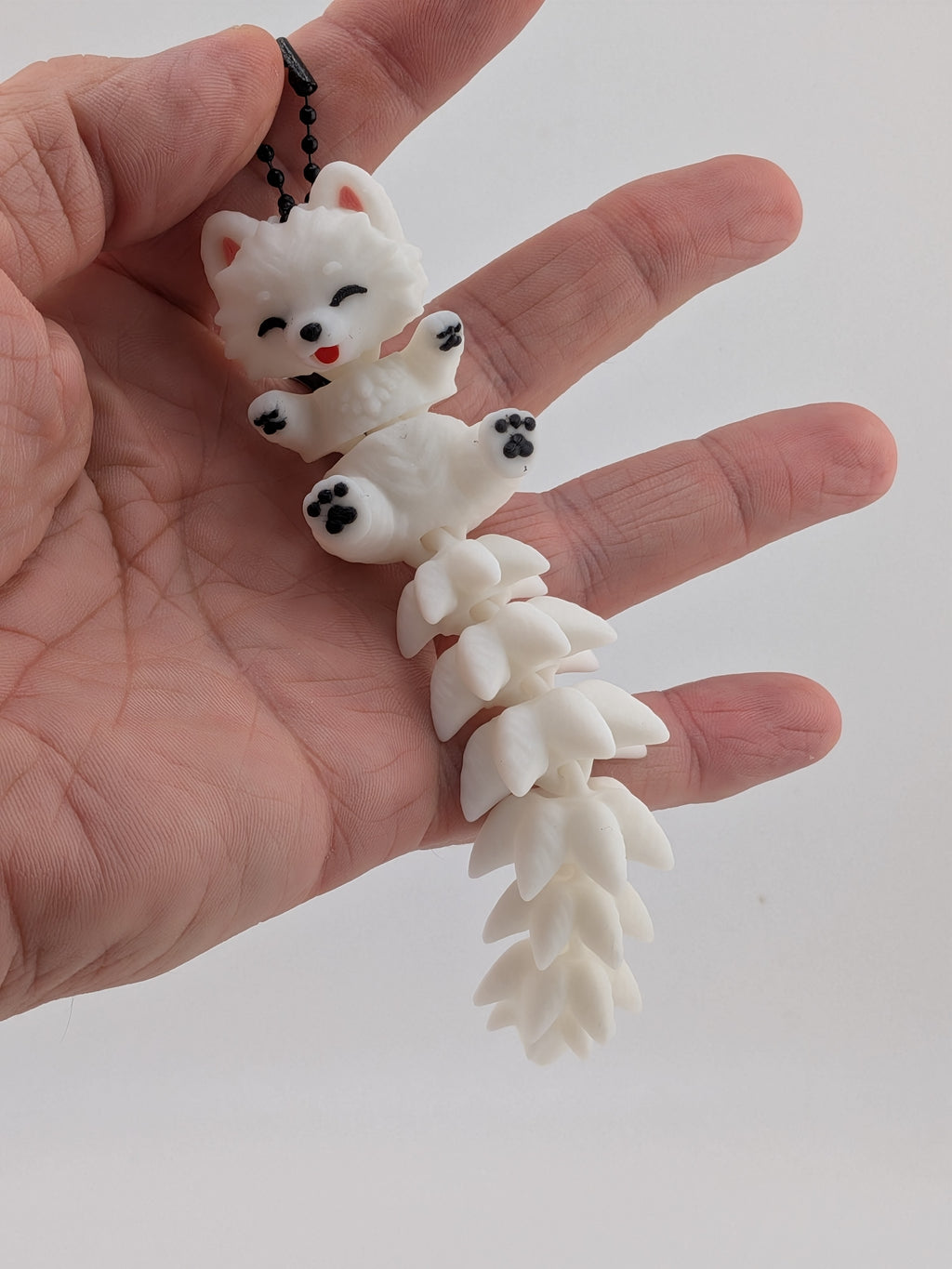 Cute Flexi Samoyed Dog Articulated Keychain Fluffy Tail Puppy Charm
