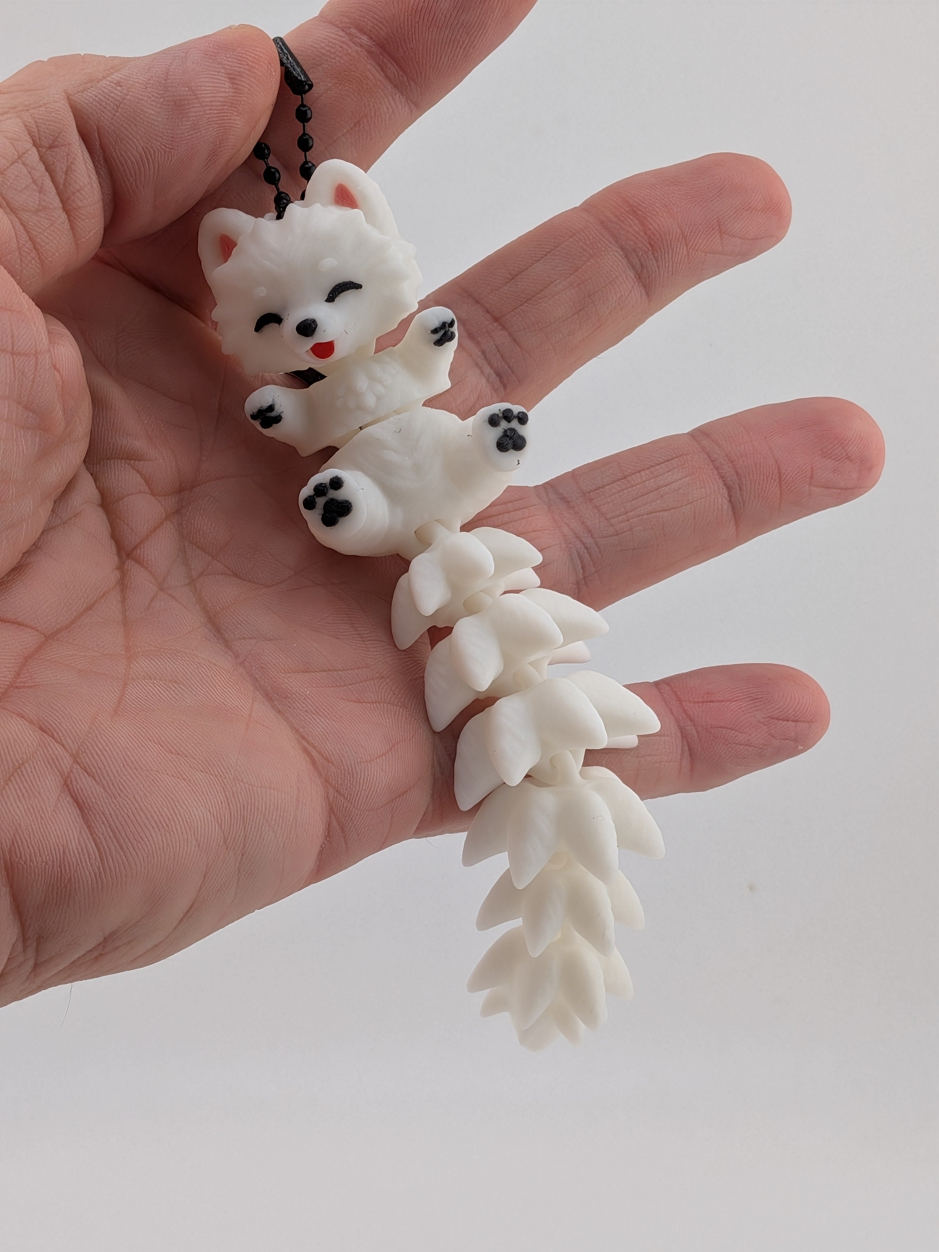 Cute Flexi Samoyed Dog Articulated Keychain Fluffy Tail Puppy Charm