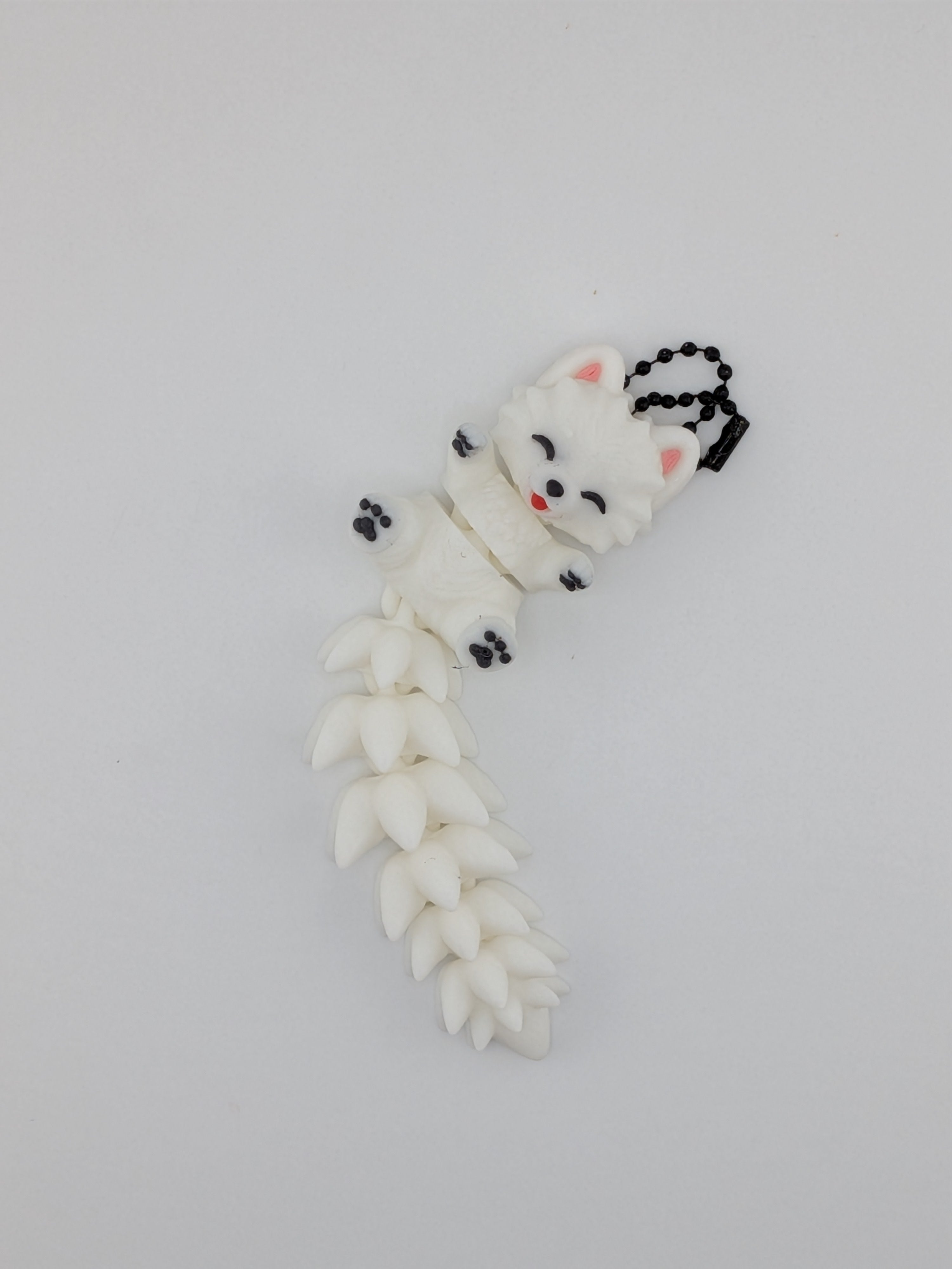 Cute Flexi Samoyed Dog Articulated Keychain Fluffy Tail Puppy Charm