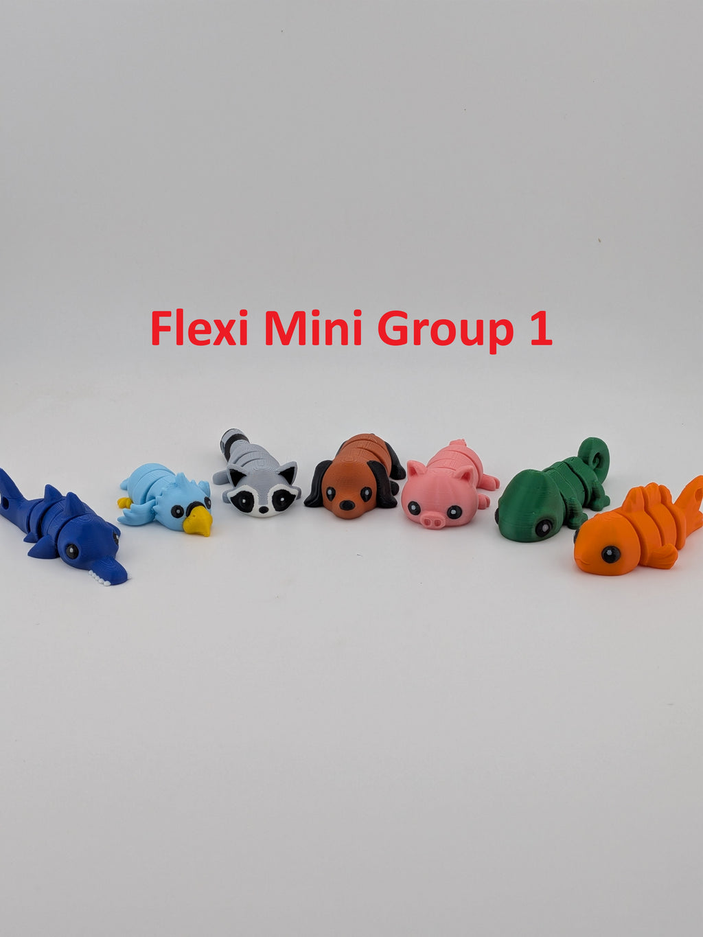 Mini Flexi Animal Keychain Set 7 Pack 3D Printed Backpack Fidget Cable Keyring