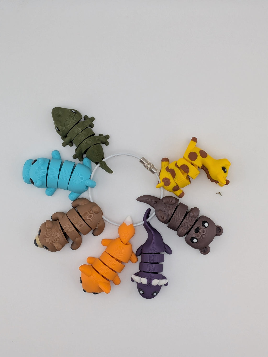 Mini Flexi Animal Keychain Set 7 Pack 3D Printed Backpack Fidget Cable Keyring