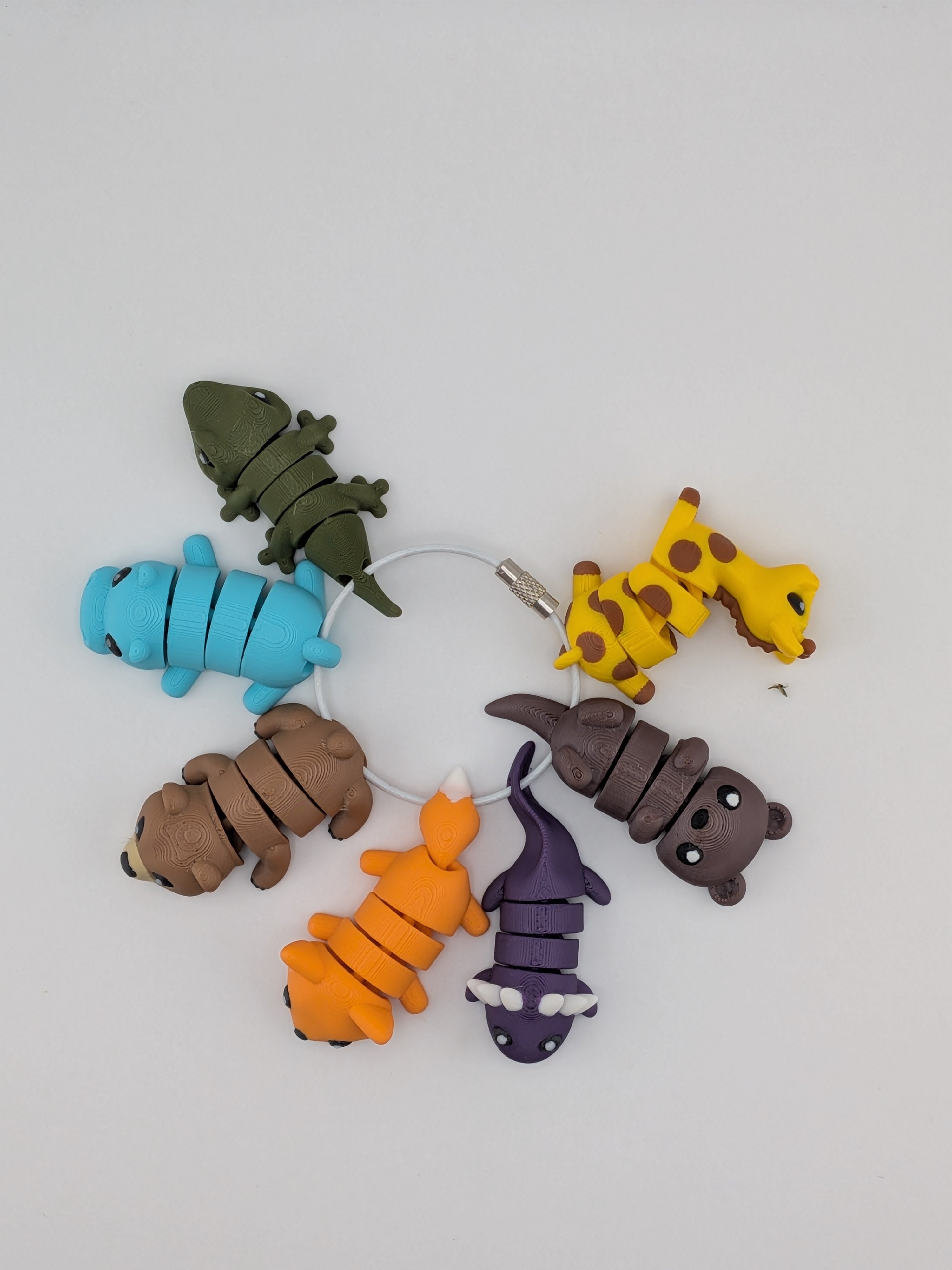 Mini Flexi Animal Keychain Set 7 Pack 3D Printed Backpack Fidget Cable Keyring