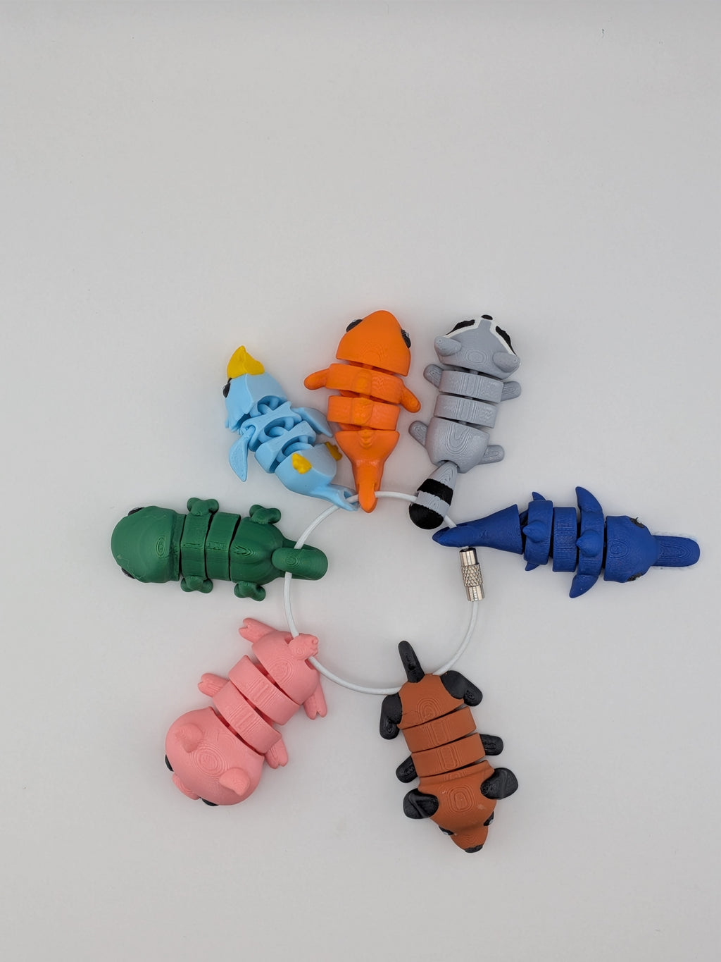 Mini Flexi Animal Keychain Set 7 Pack 3D Printed Backpack Fidget Cable Keyring