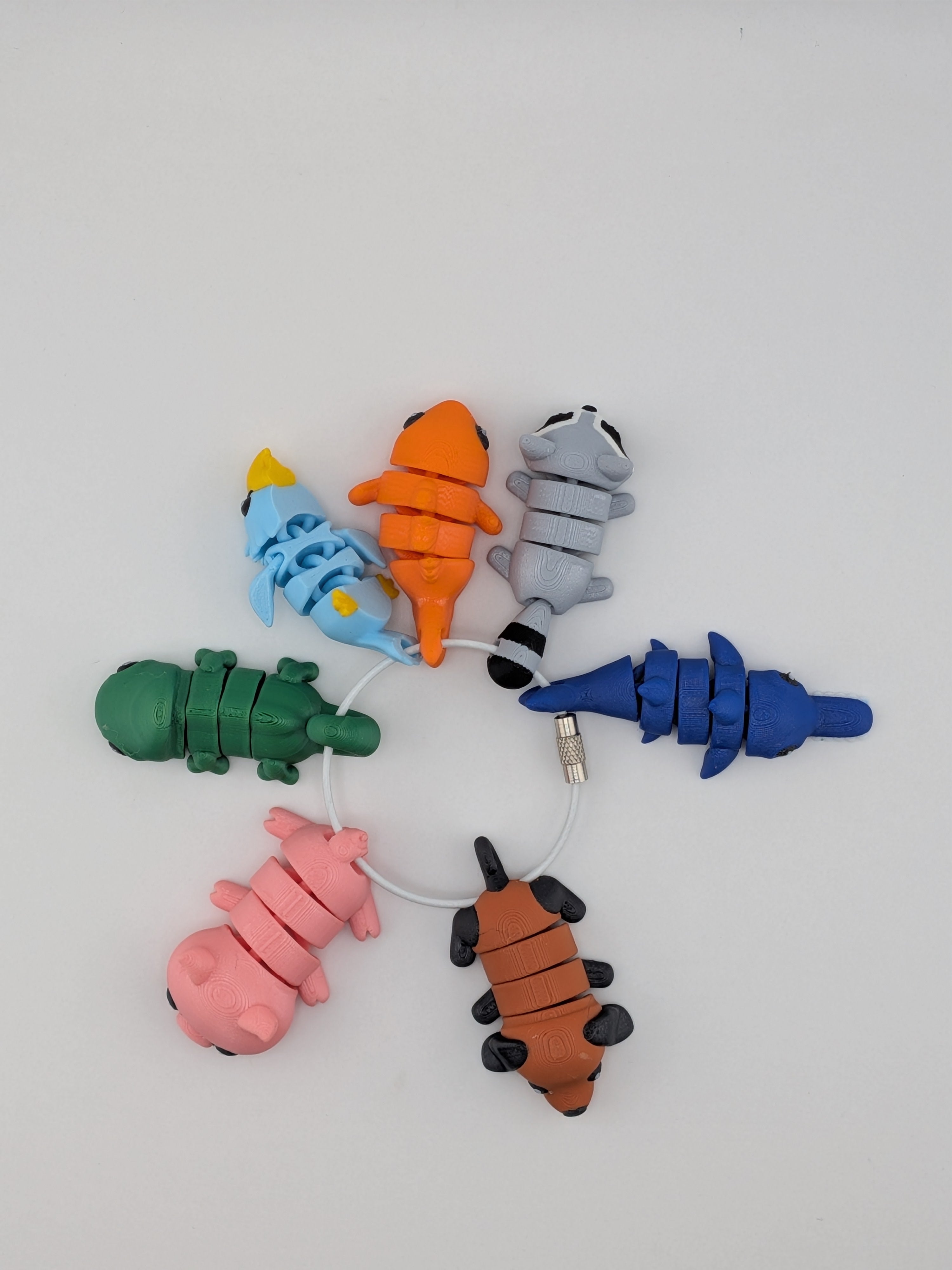 Mini Flexi Animal Keychain Set 7 Pack 3D Printed Backpack Fidget Cable Keyring