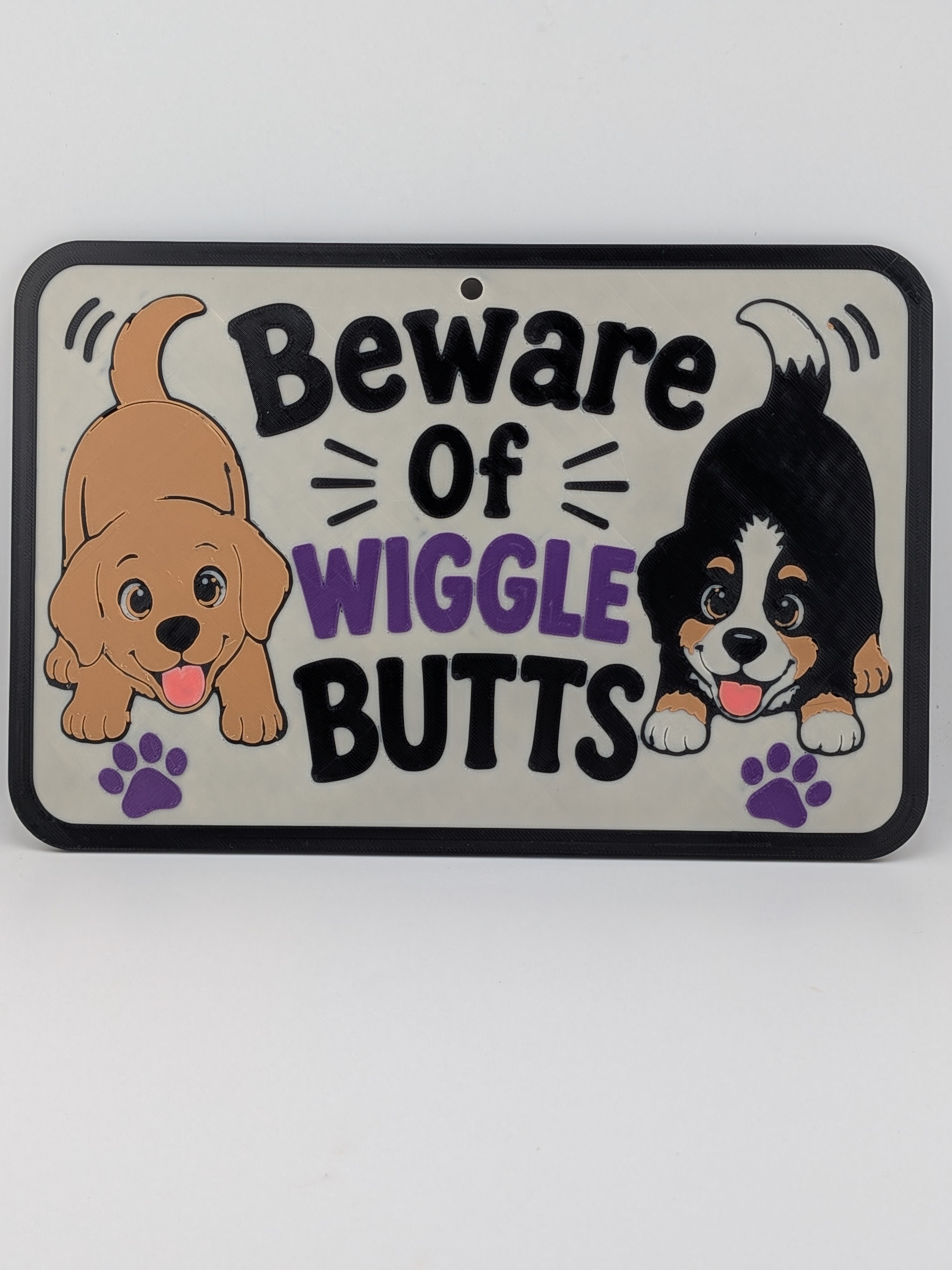 Beware Of Wiggle Butts Pet Sign 3D Printed Dog Cat Wall Decor Plaque