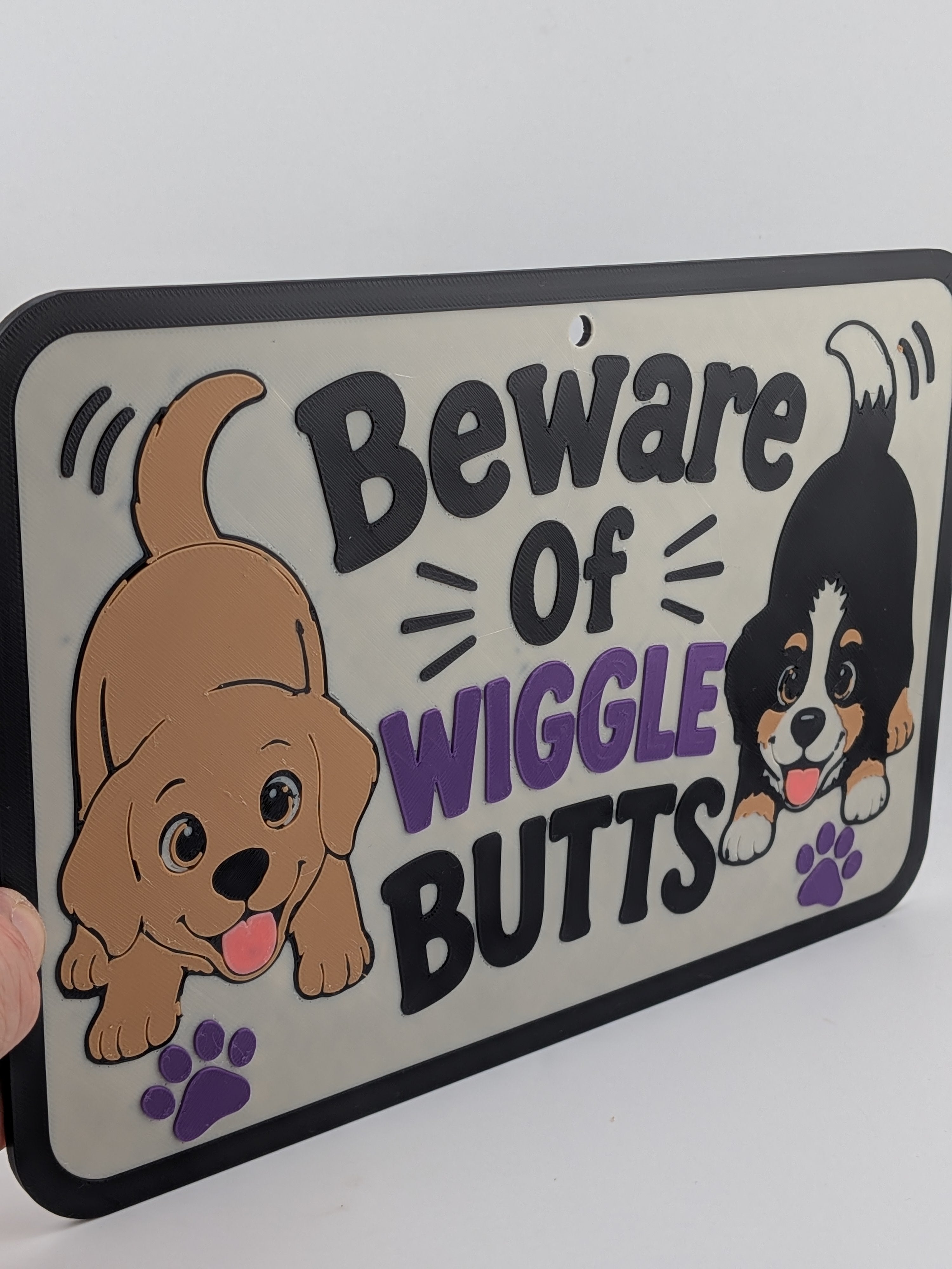 Beware Of Wiggle Butts Pet Sign 3D Printed Dog Cat Wall Decor Plaque