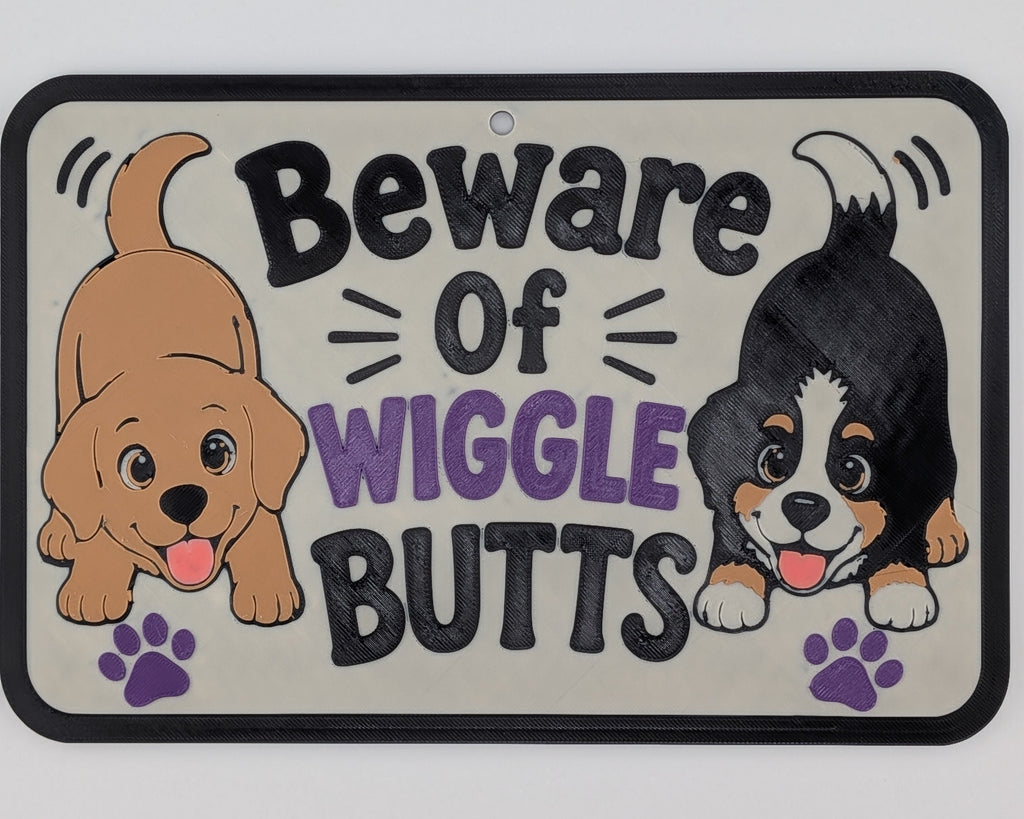 Beware Of Wiggle Butts Pet Sign 3D Printed Dog Cat Wall Decor Plaque