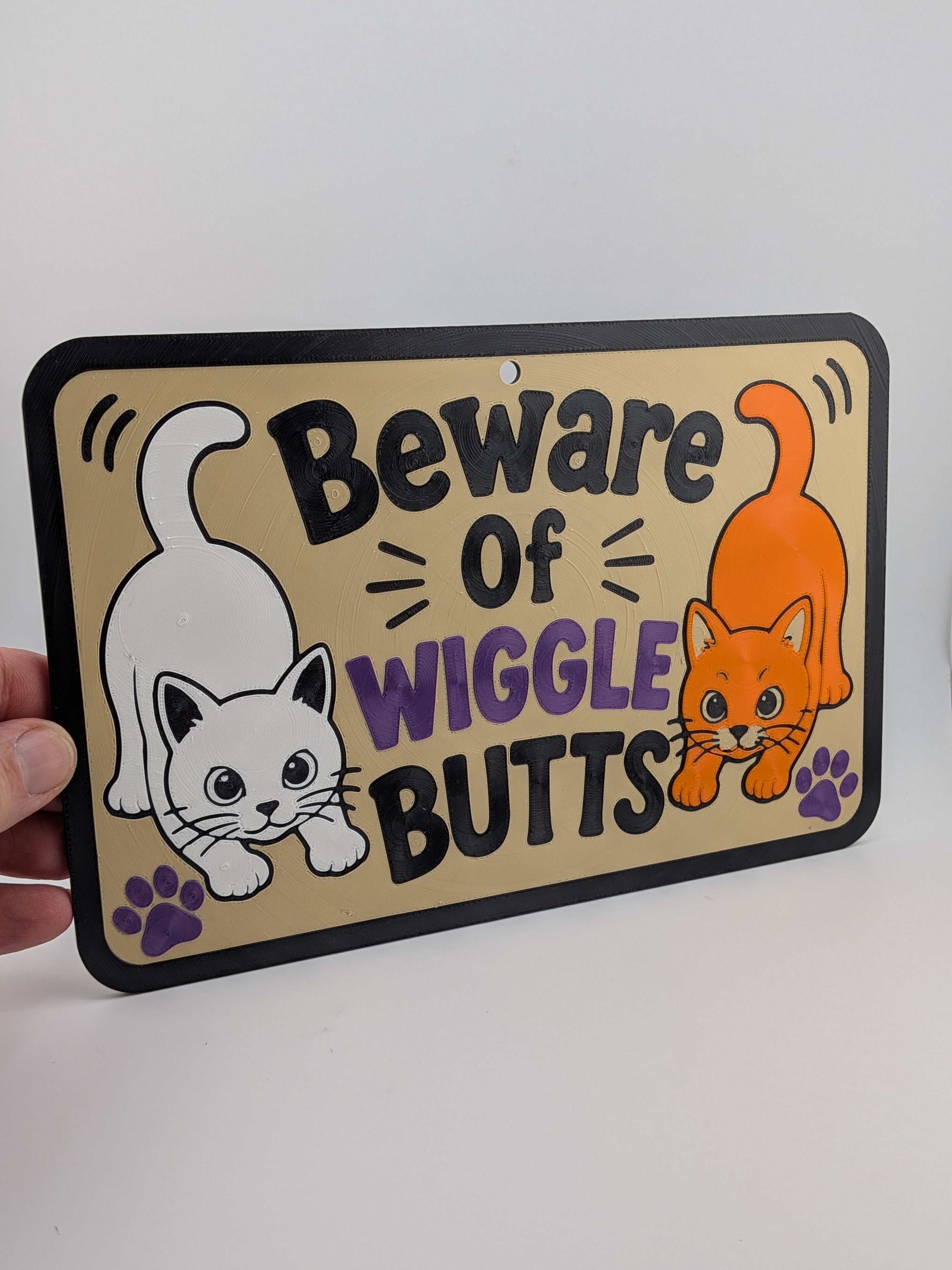 Beware Of Wiggle Butts Pet Sign 3D Printed Dog Cat Wall Decor Plaque