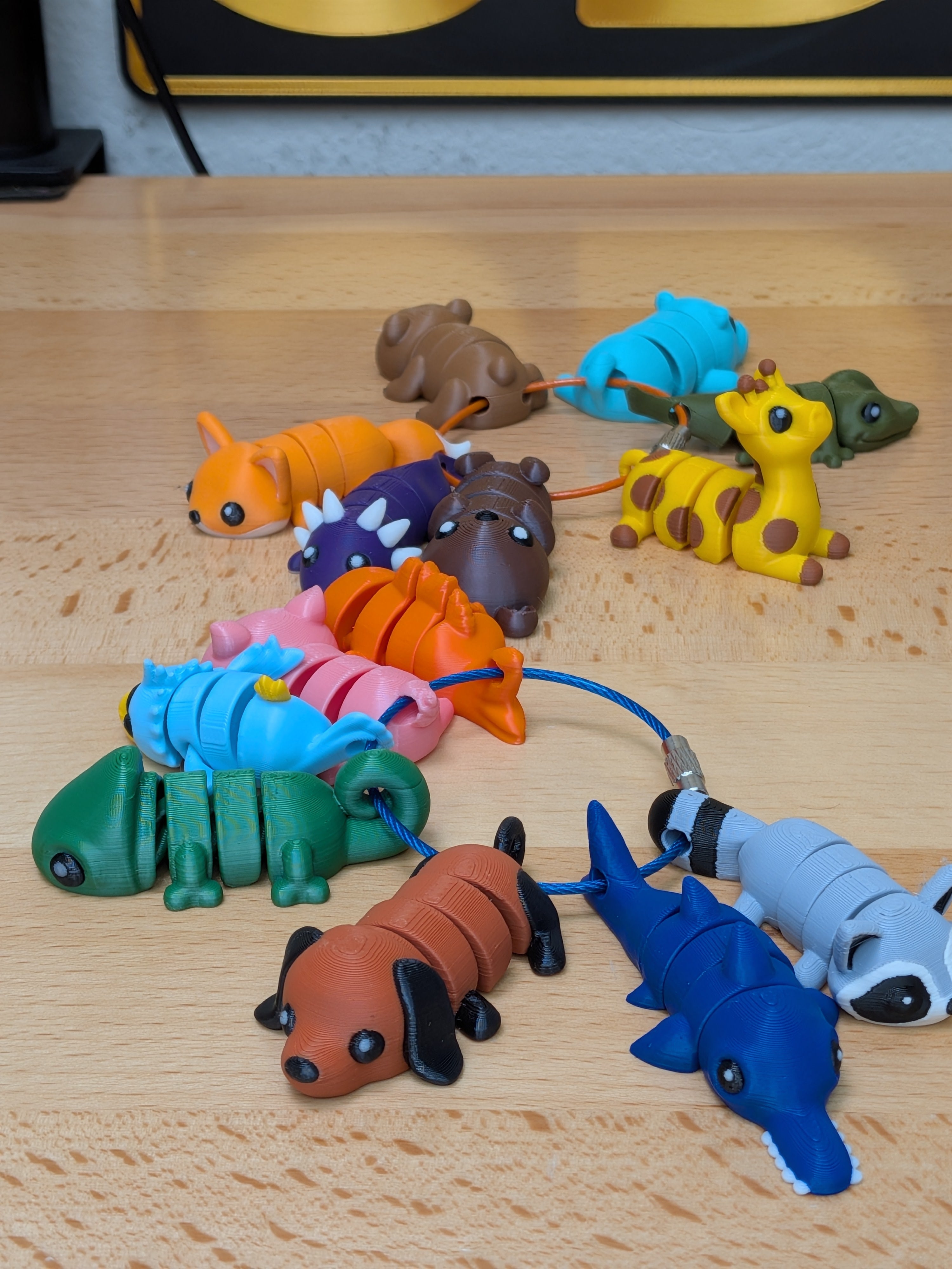 Mini Flexi Animal Keychain Set 7 Pack 3D Printed Backpack Fidget Cable Keyring