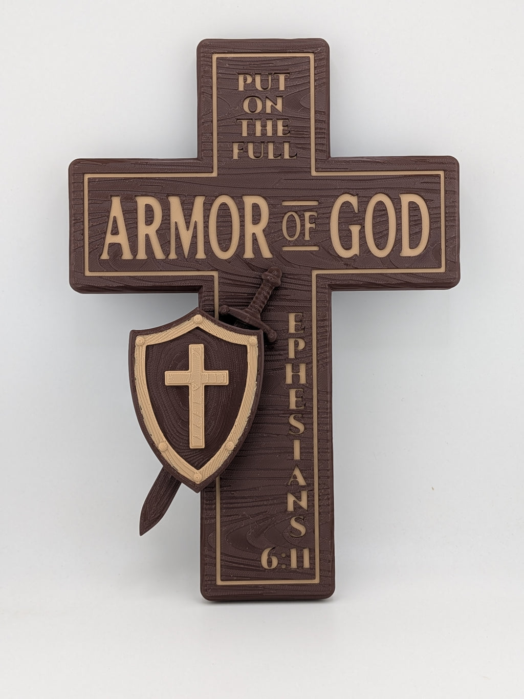 Armor of God Wall Cross 10x7 Scripture Ephesians 6:11 Plaque Decor