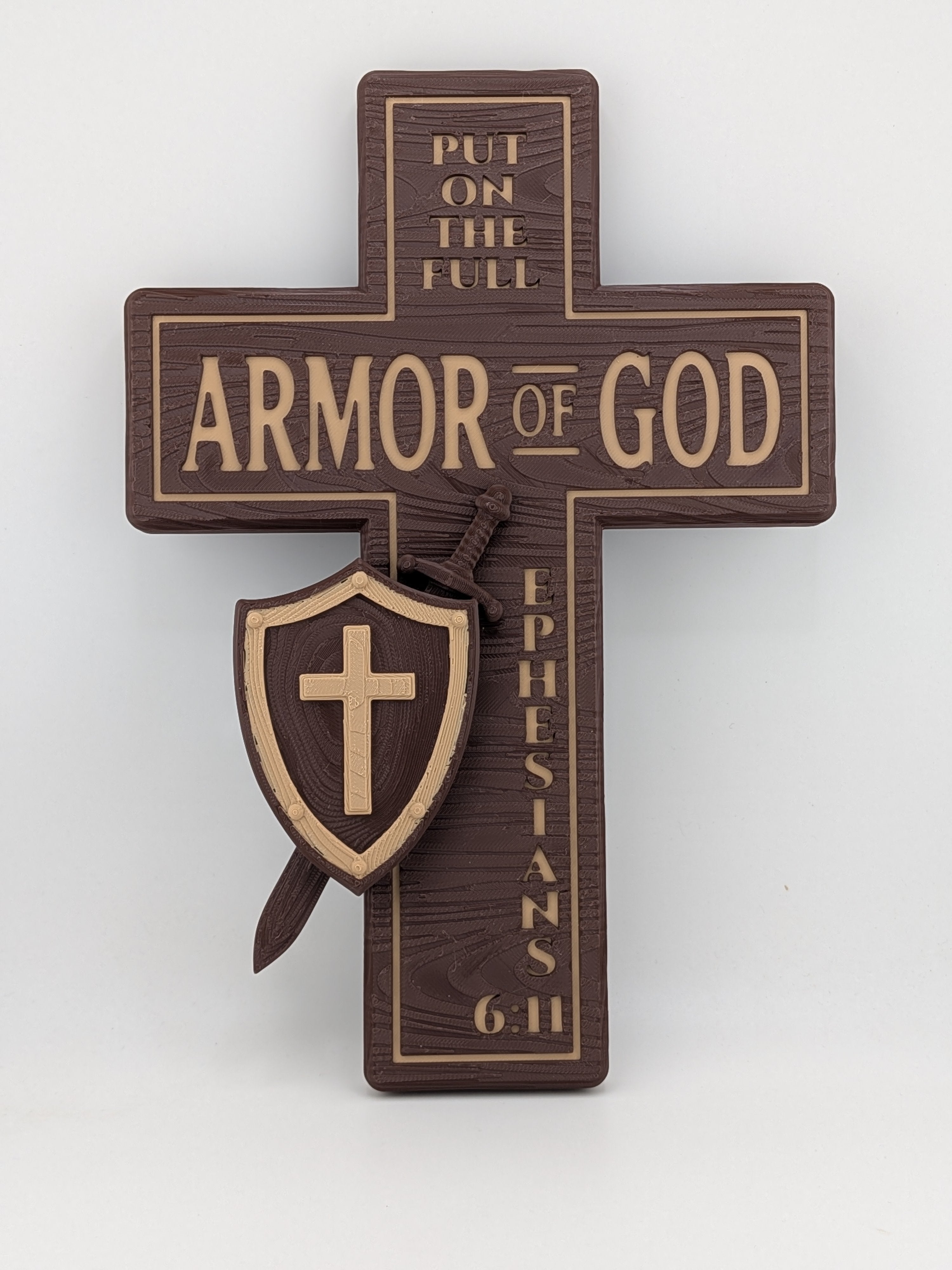Armor of God Wall Cross 10x7 Scripture Ephesians 6:11 Plaque Decor
