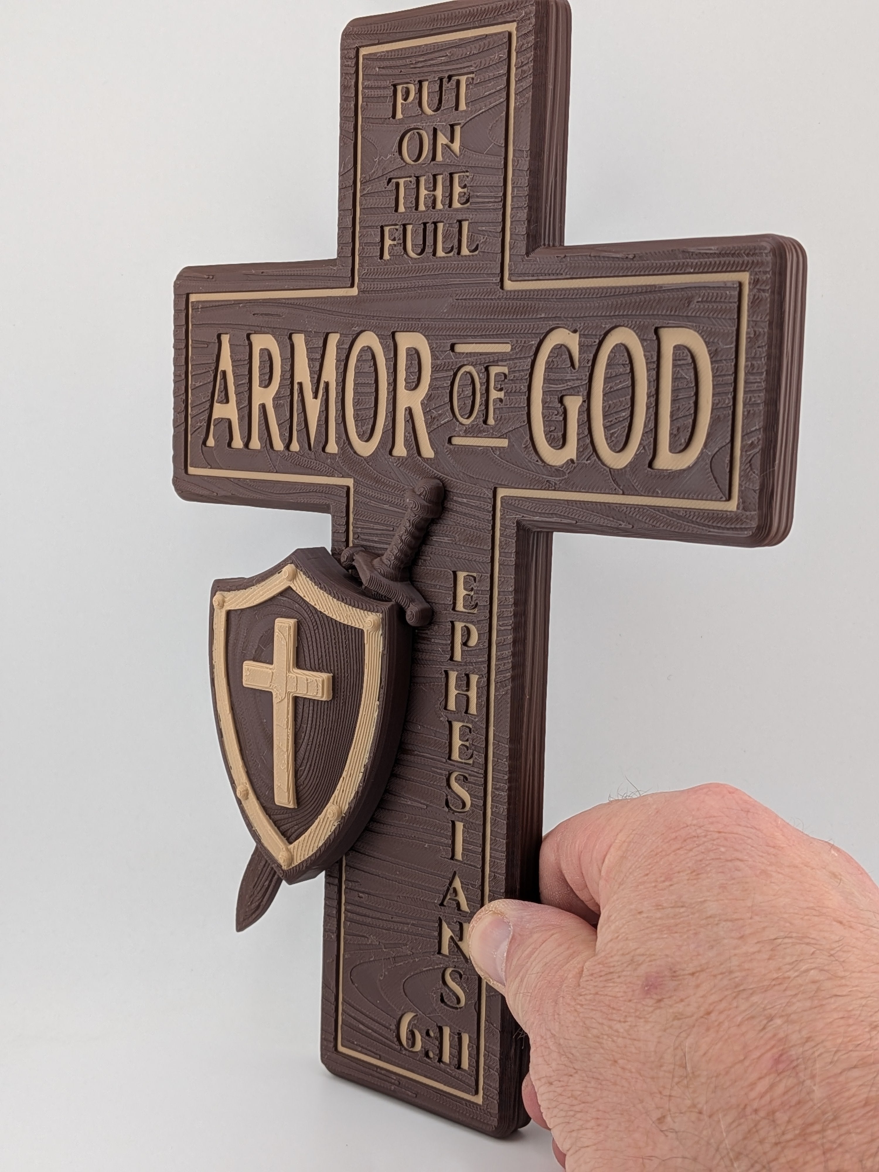 Armor of God Wall Cross 10x7 Scripture Ephesians 6:11 Plaque Decor
