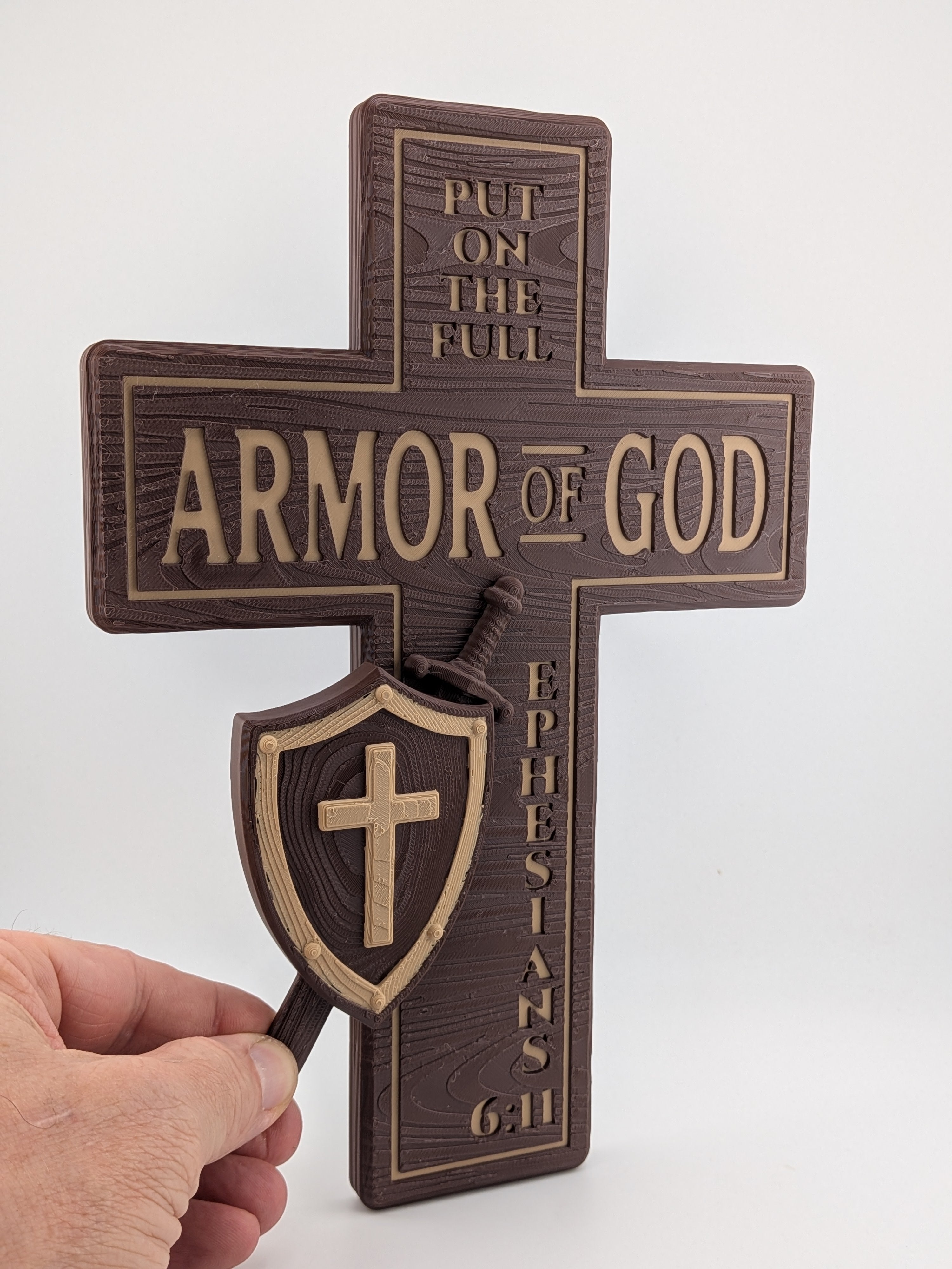 Armor of God Wall Cross 10x7 Scripture Ephesians 6:11 Plaque Decor