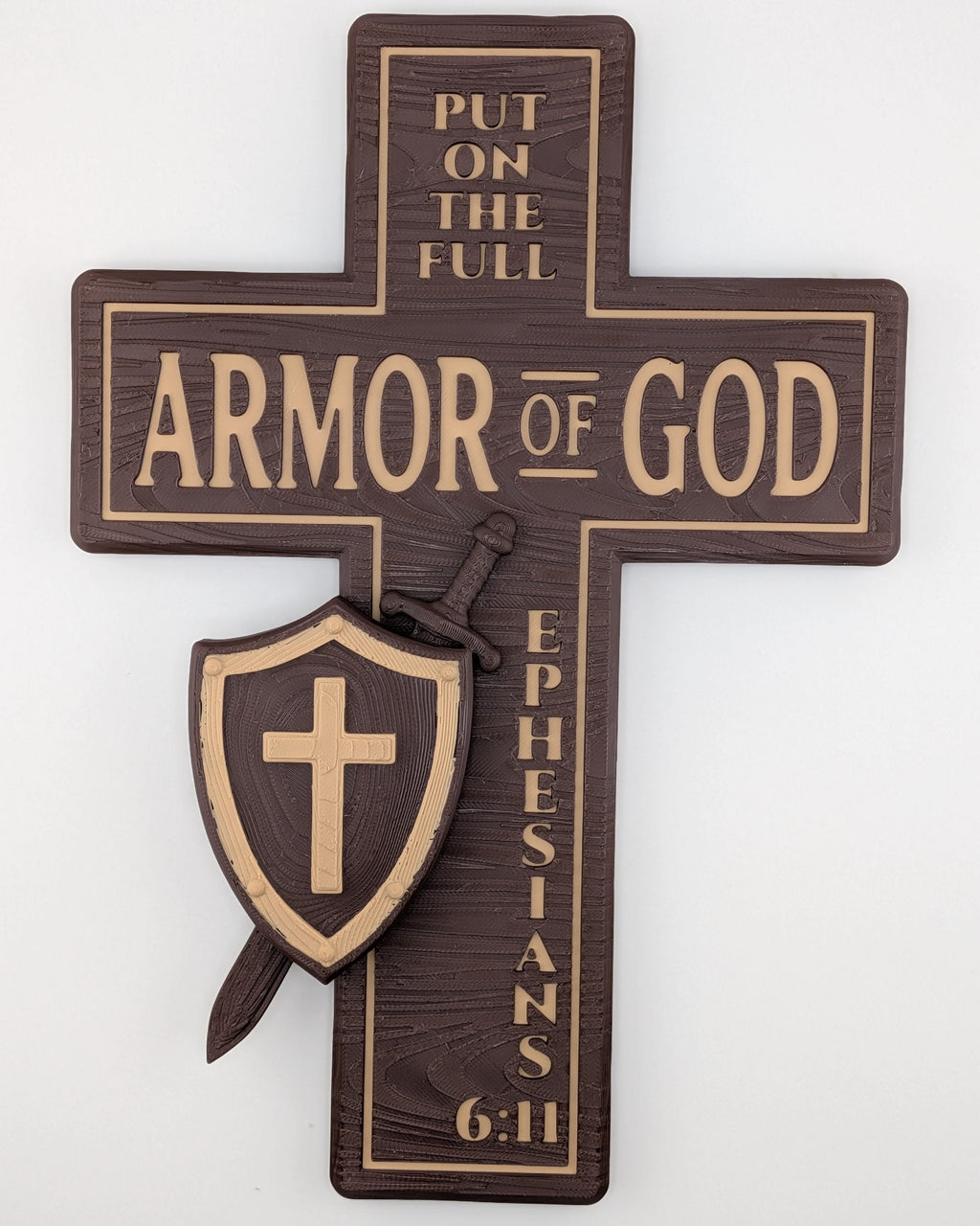 Armor of God Wall Cross 10x7 Scripture Ephesians 6:11 Plaque Decor