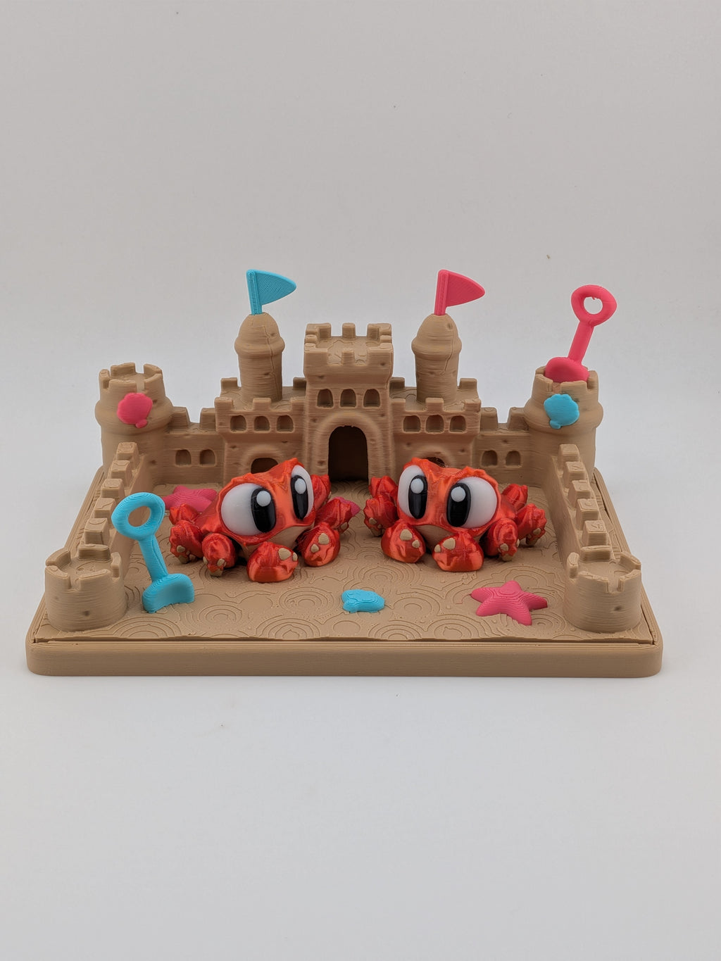 Sandcastle Beach Diorama 3D Printed Display With 2 Articulated Mini Crabs