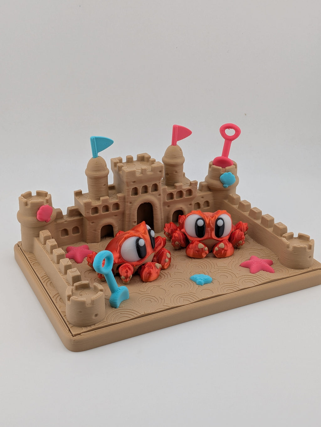 Sandcastle Beach Diorama 3D Printed Display With 2 Articulated Mini Crabs