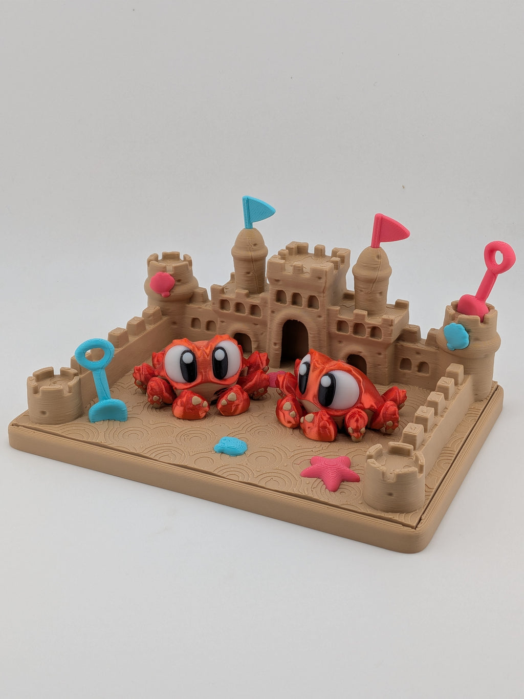 Sandcastle Beach Diorama 3D Printed Display With 2 Articulated Mini Crabs
