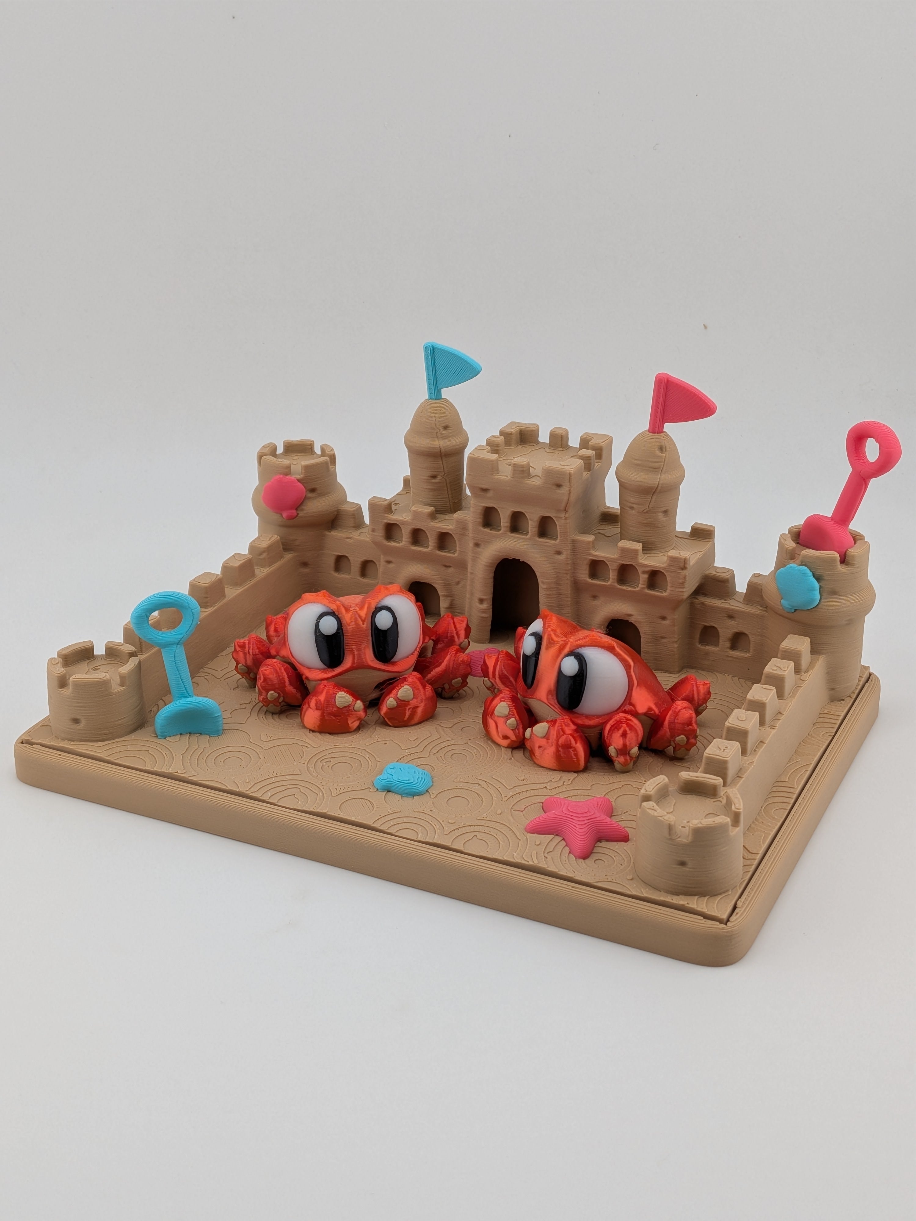 Sandcastle Beach Diorama 3D Printed Display With 2 Articulated Mini Crabs