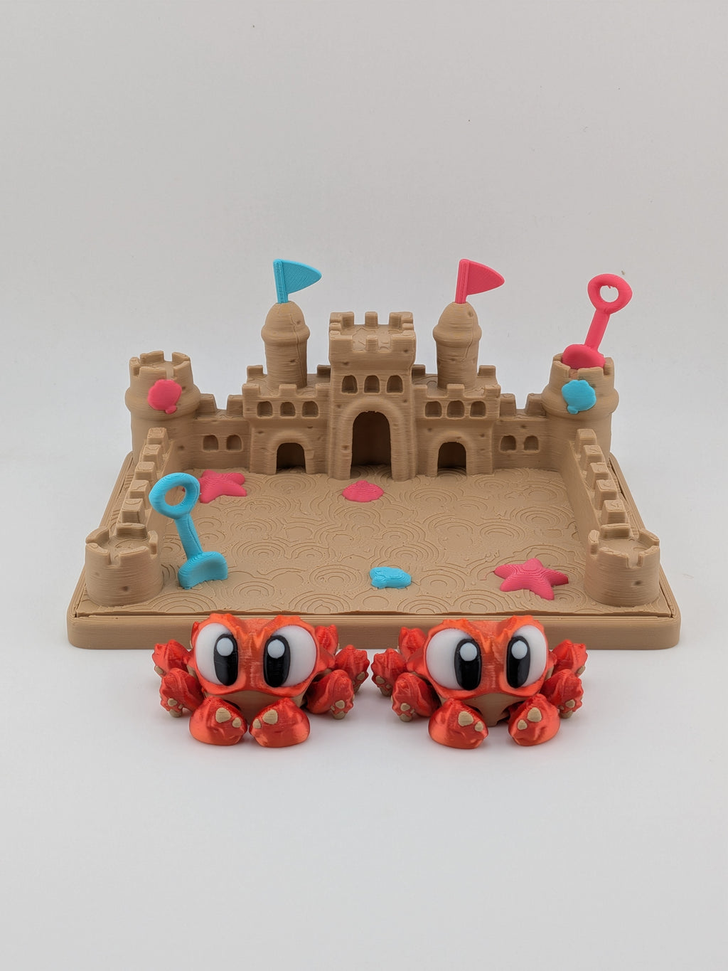 Sandcastle Beach Diorama 3D Printed Display With 2 Articulated Mini Crabs