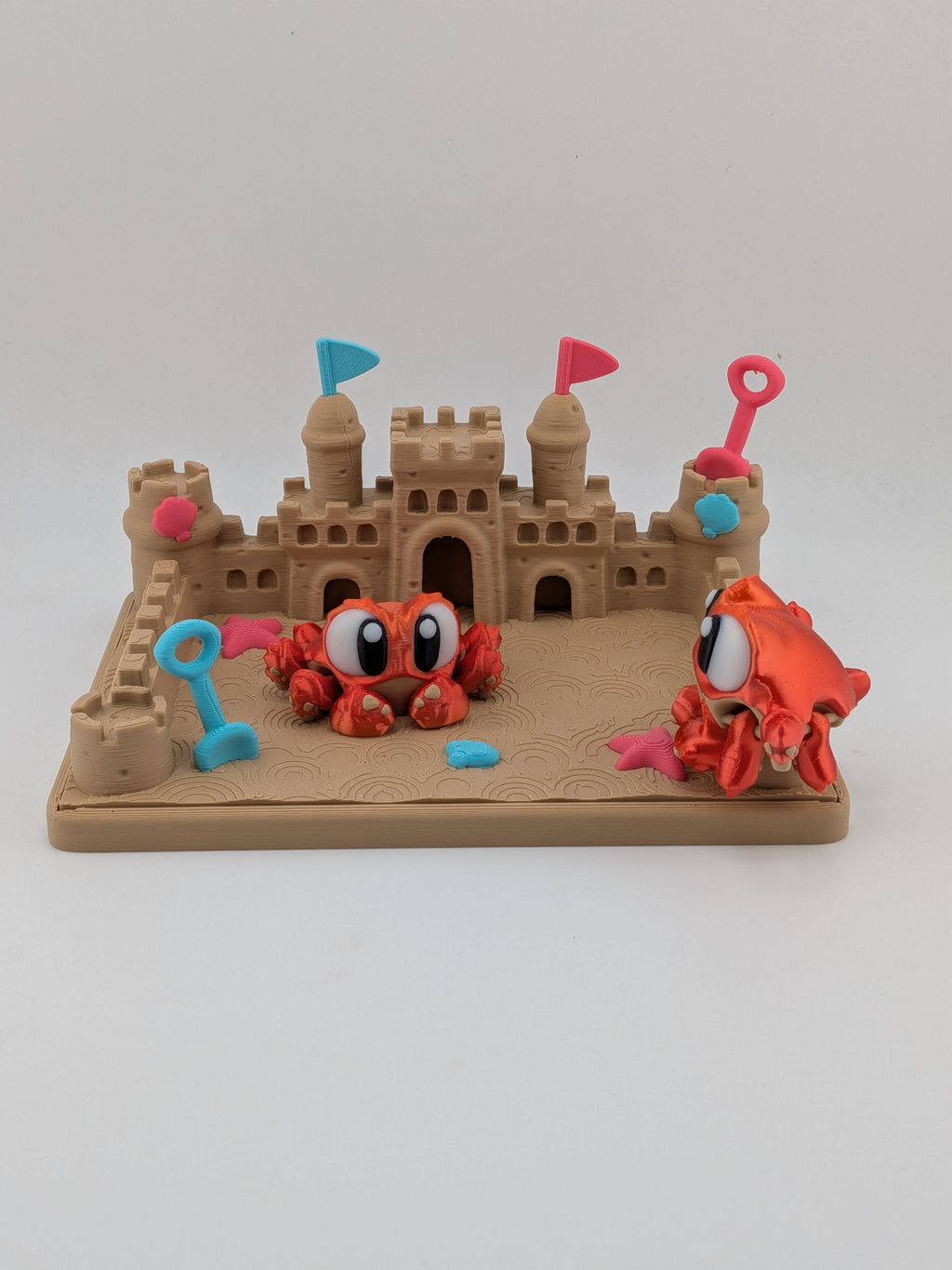 Sandcastle Beach Diorama 3D Printed Display With 2 Articulated Mini Crabs