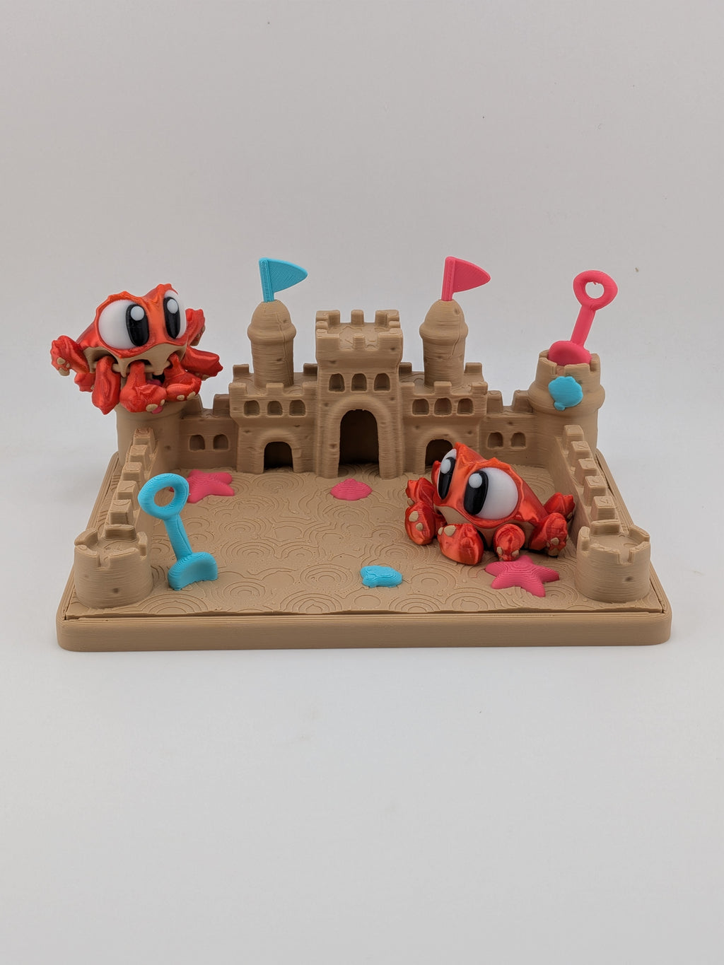 Sandcastle Beach Diorama 3D Printed Display With 2 Articulated Mini Crabs