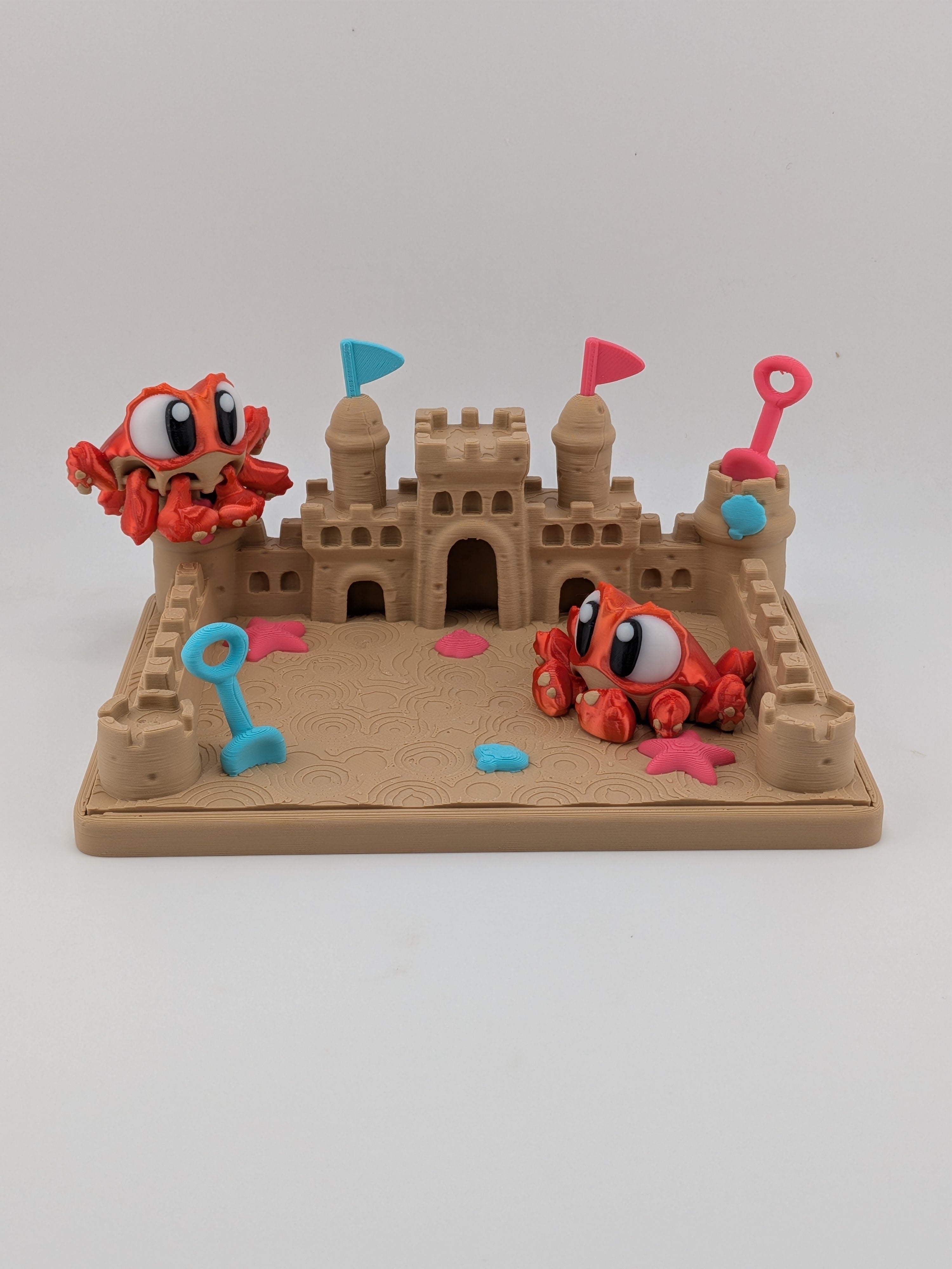 Sandcastle Beach Diorama 3D Printed Display With 2 Articulated Mini Crabs