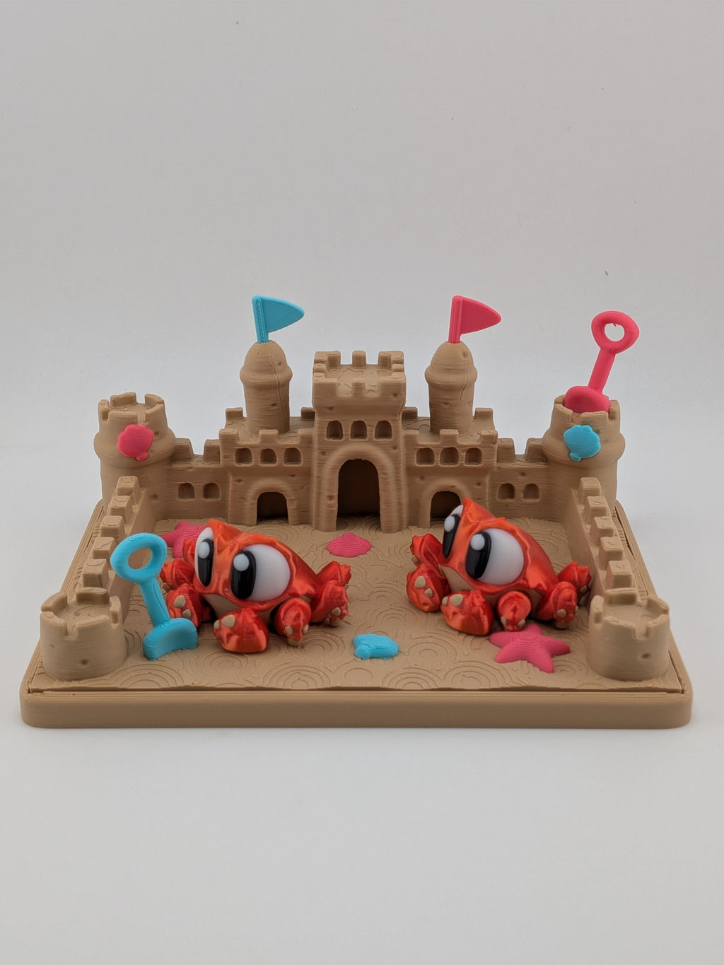 Sandcastle Beach Diorama 3D Printed Display With 2 Articulated Mini Crabs