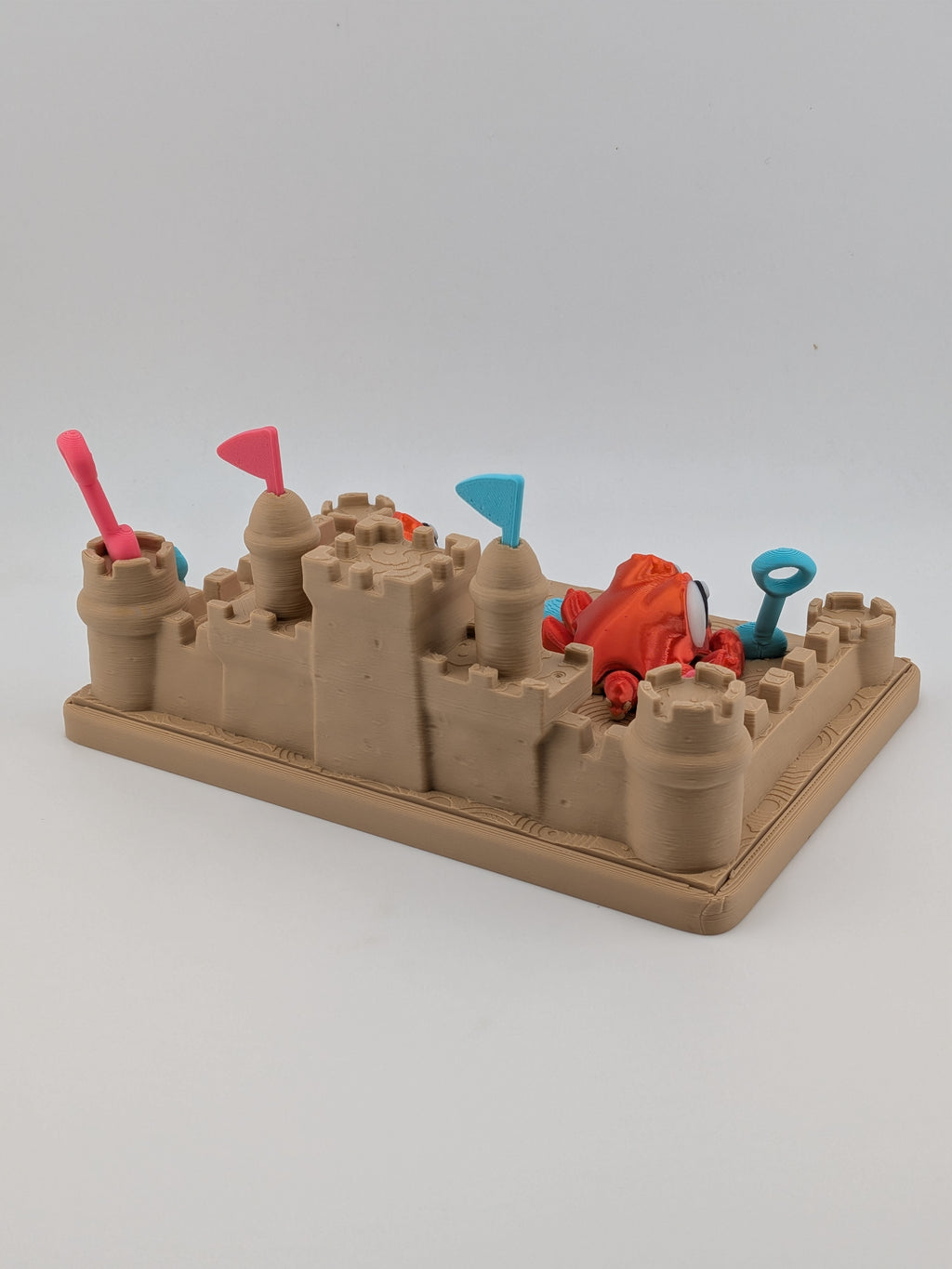Sandcastle Beach Diorama 3D Printed Display With 2 Articulated Mini Crabs