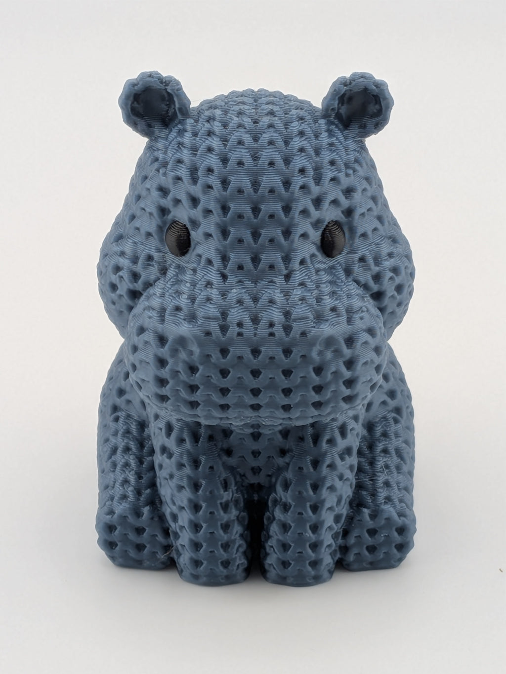 Faux Crochet Hippo Figurine 2.75 Inch 3D Printed Knit Texture Desk Decor