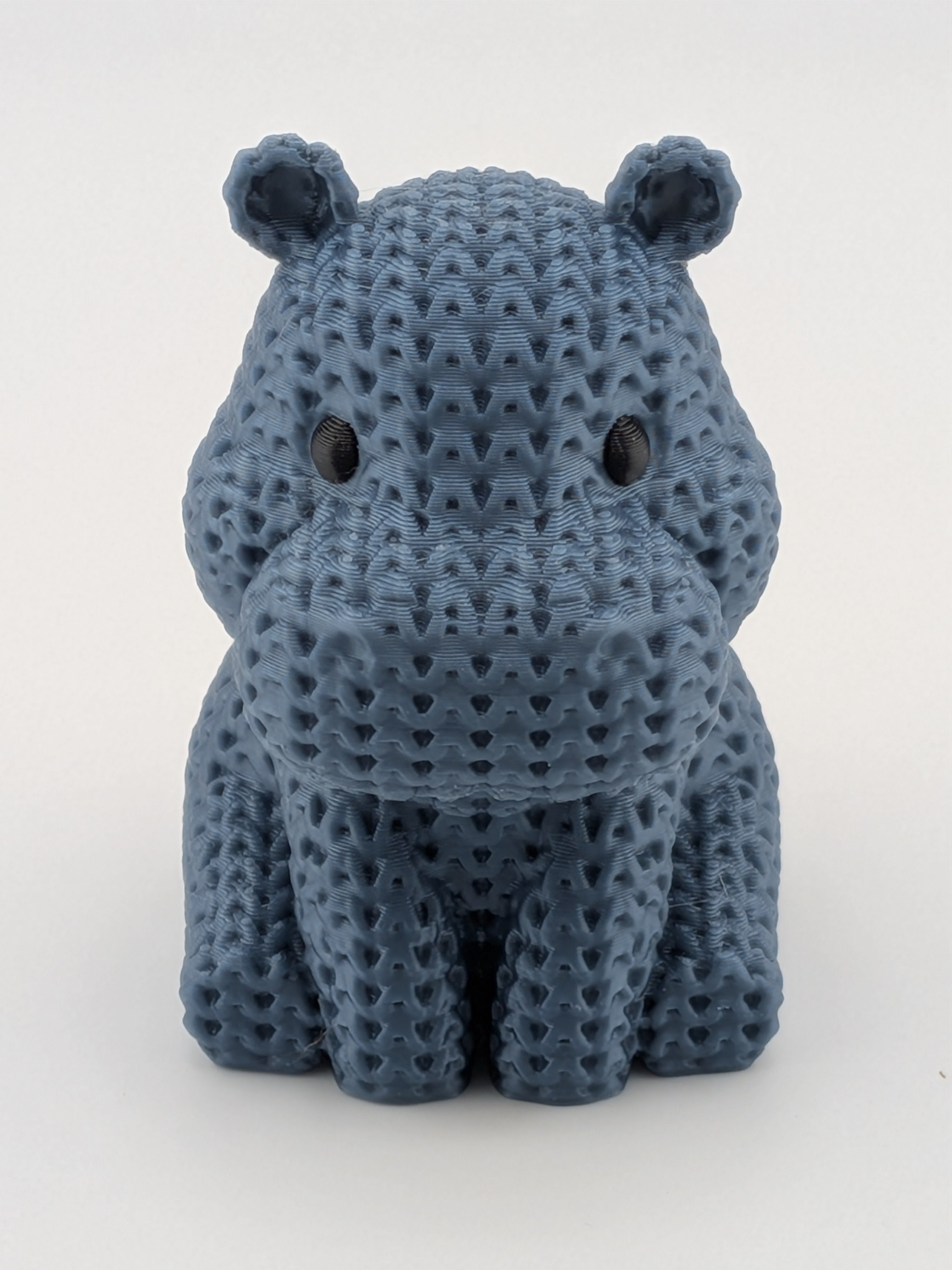 Faux Crochet Hippo Figurine 2.75 Inch 3D Printed Knit Texture Desk Decor