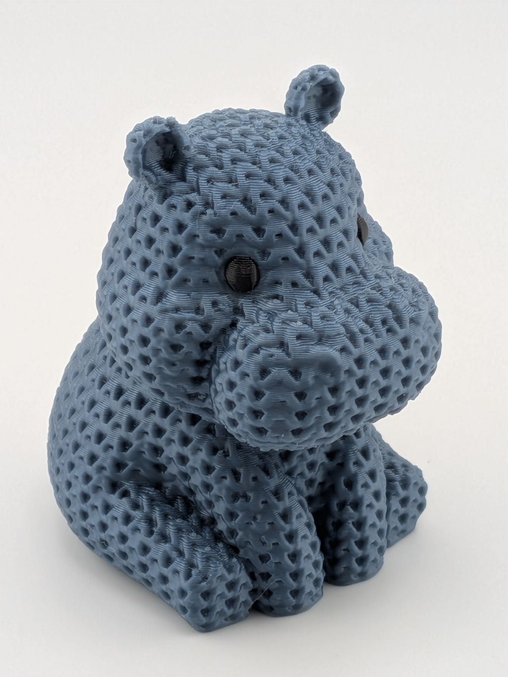 Faux Crochet Hippo Figurine 2.75 Inch 3D Printed Knit Texture Desk Decor