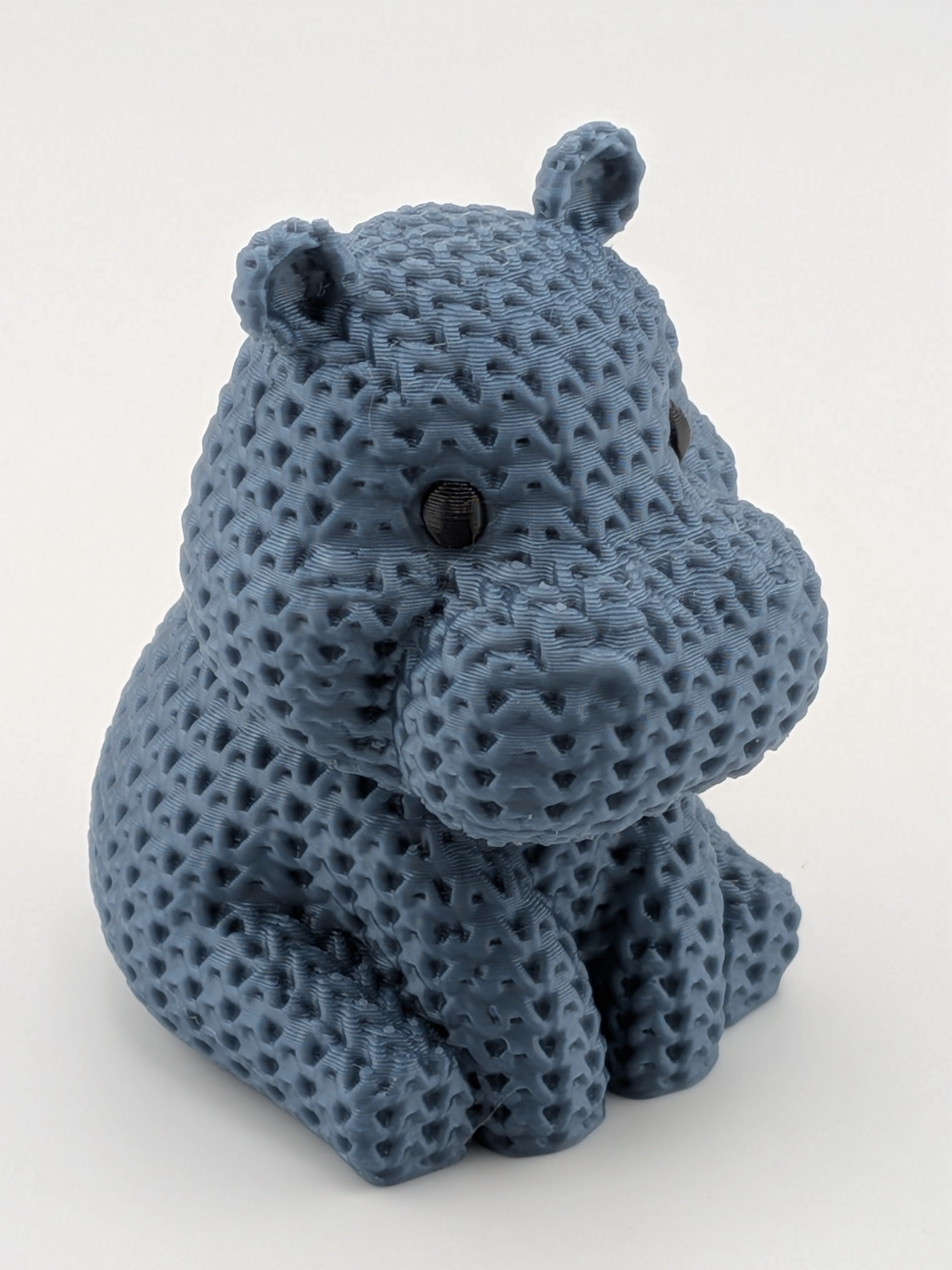 Faux Crochet Hippo Figurine 2.75 Inch 3D Printed Knit Texture Desk Decor