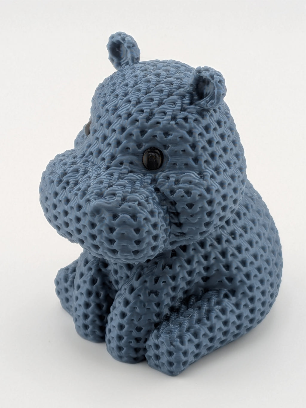 Faux Crochet Hippo Figurine 2.75 Inch 3D Printed Knit Texture Desk Decor