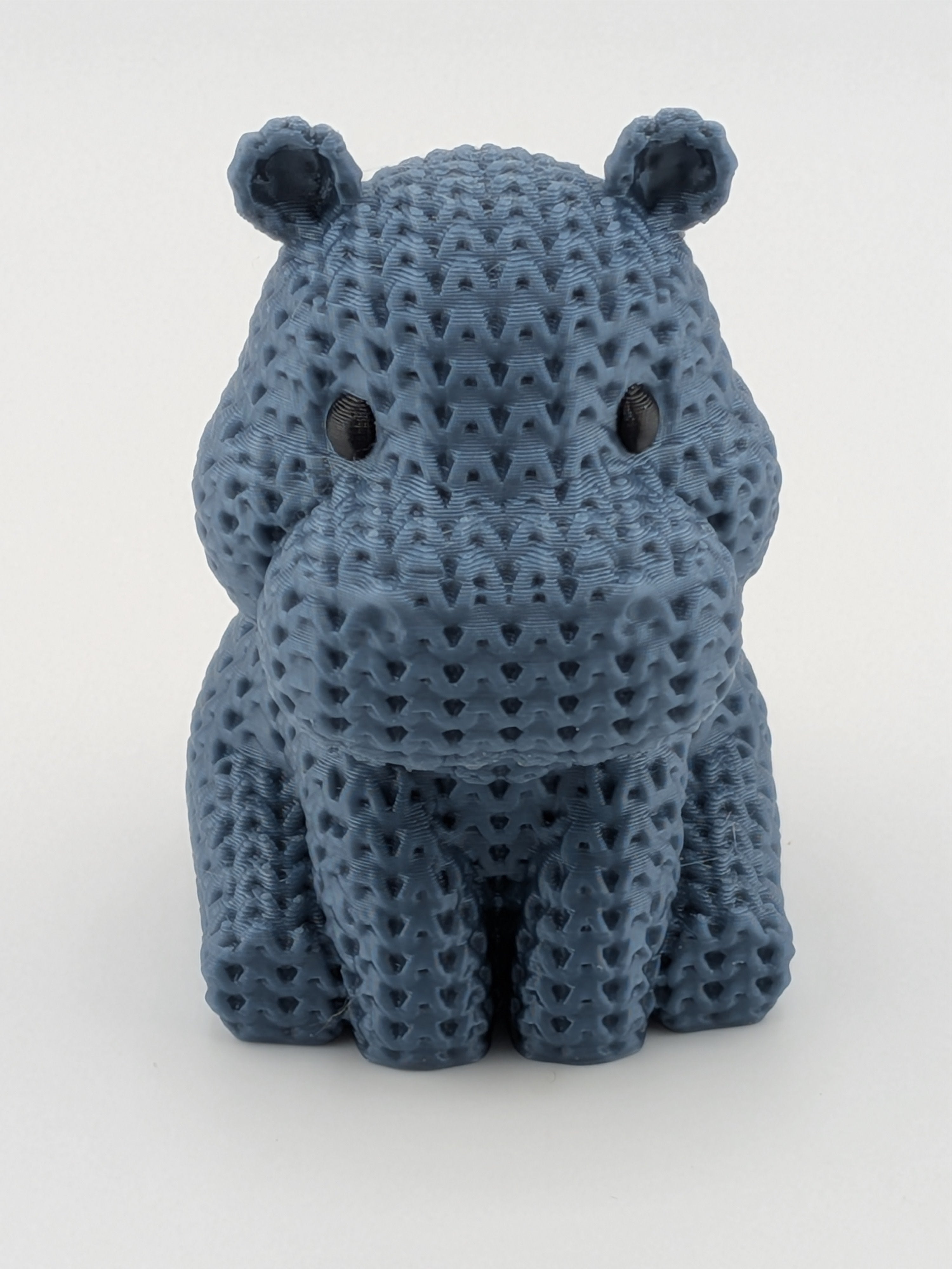 Faux Crochet Hippo Figurine 2.75 Inch 3D Printed Knit Texture Desk Decor