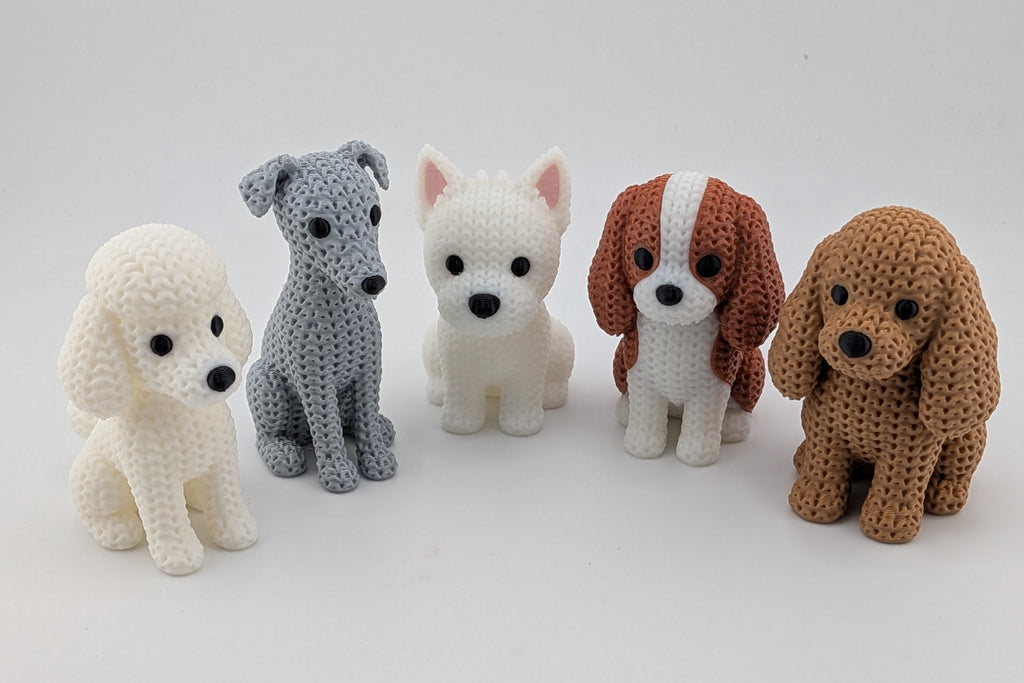 Faux Crochet Dog Figurine 3D Printed Knit Texture Breed Desk Pet Decor