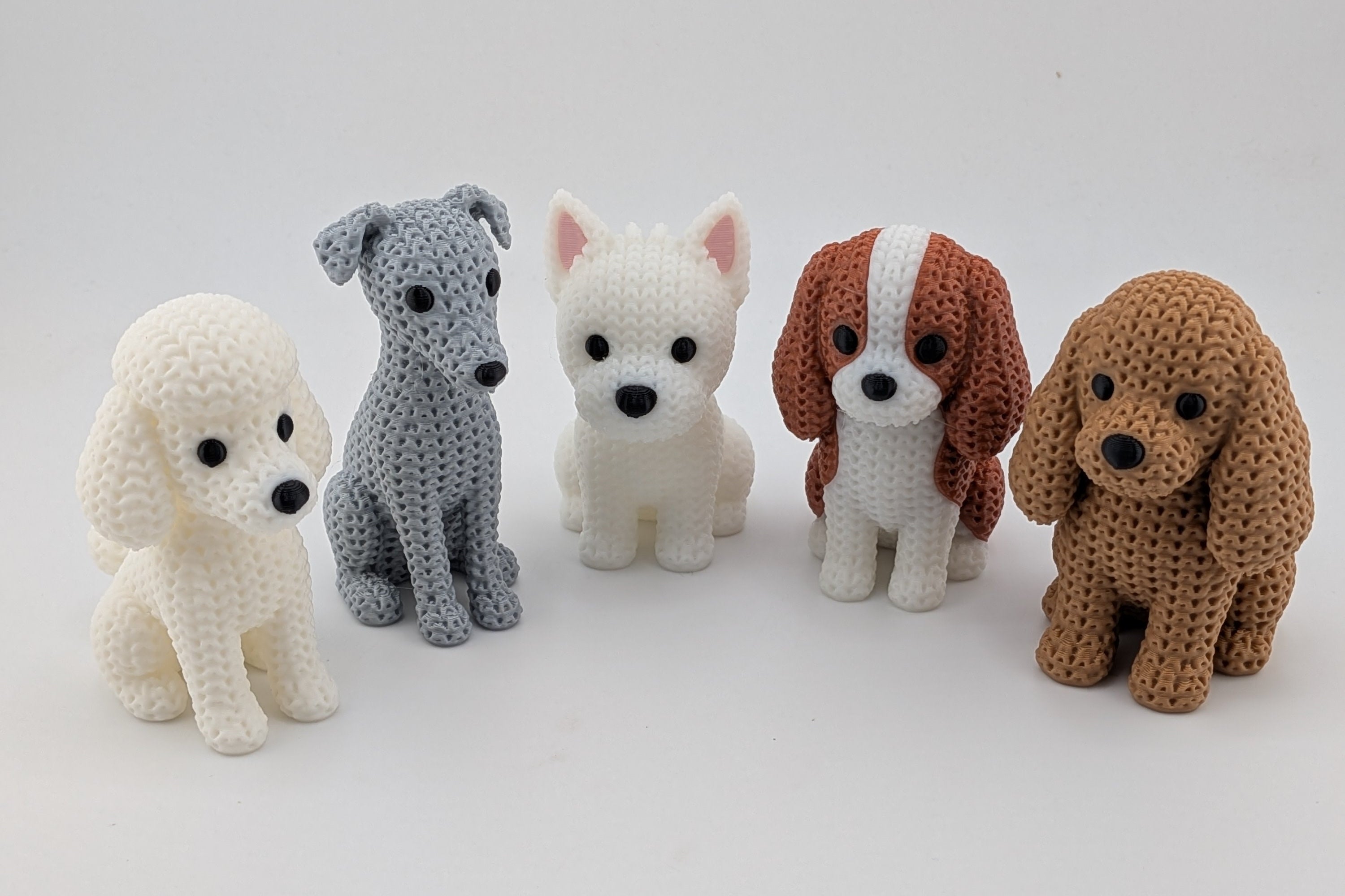 Faux Crochet Dog Figurine 3D Printed Knit Texture Breed Desk Pet Decor