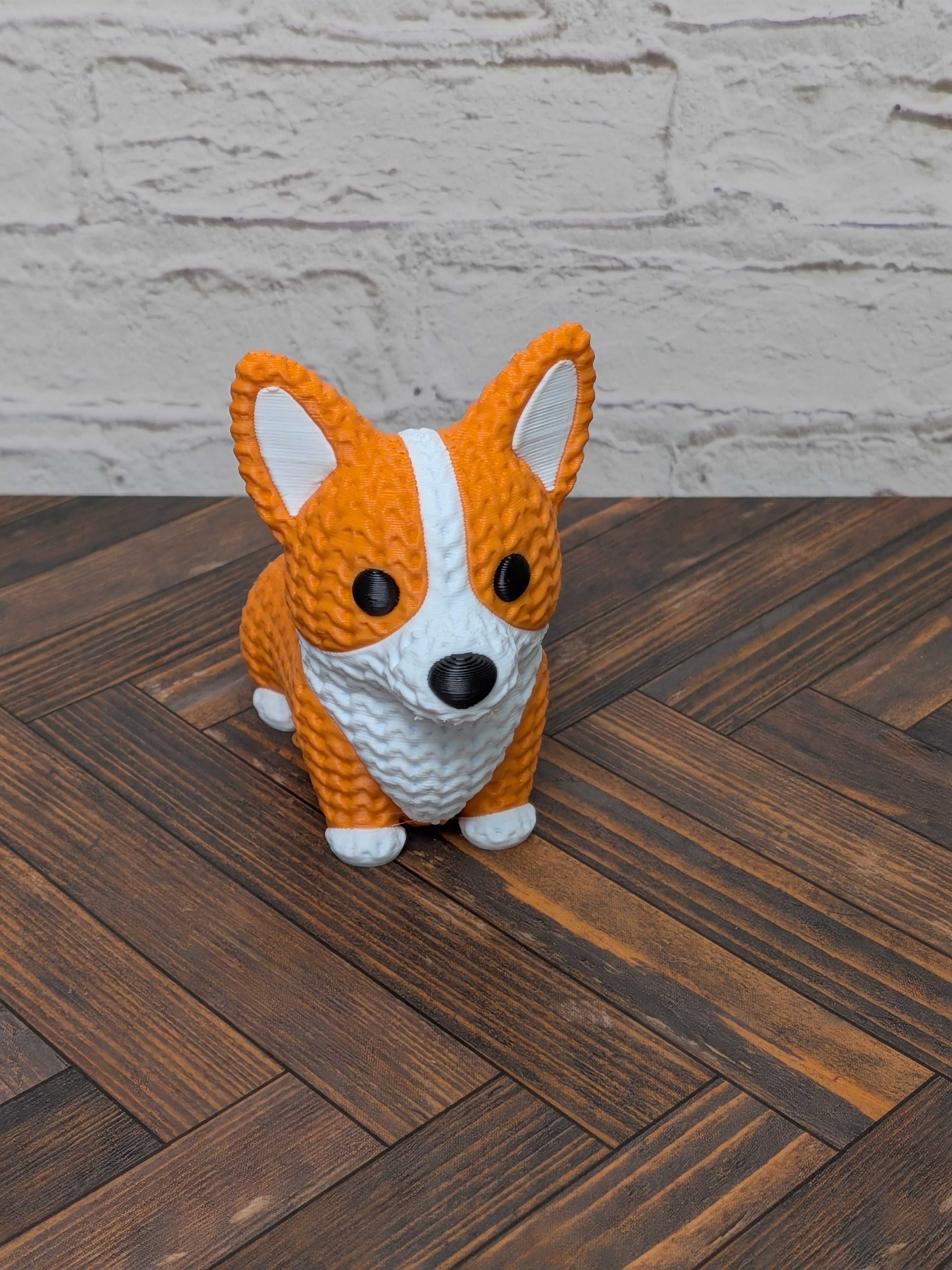 Set 2 Faux Crochet Dog Figurine 3D Printed Knit Texture Breed Desk Pet Decor