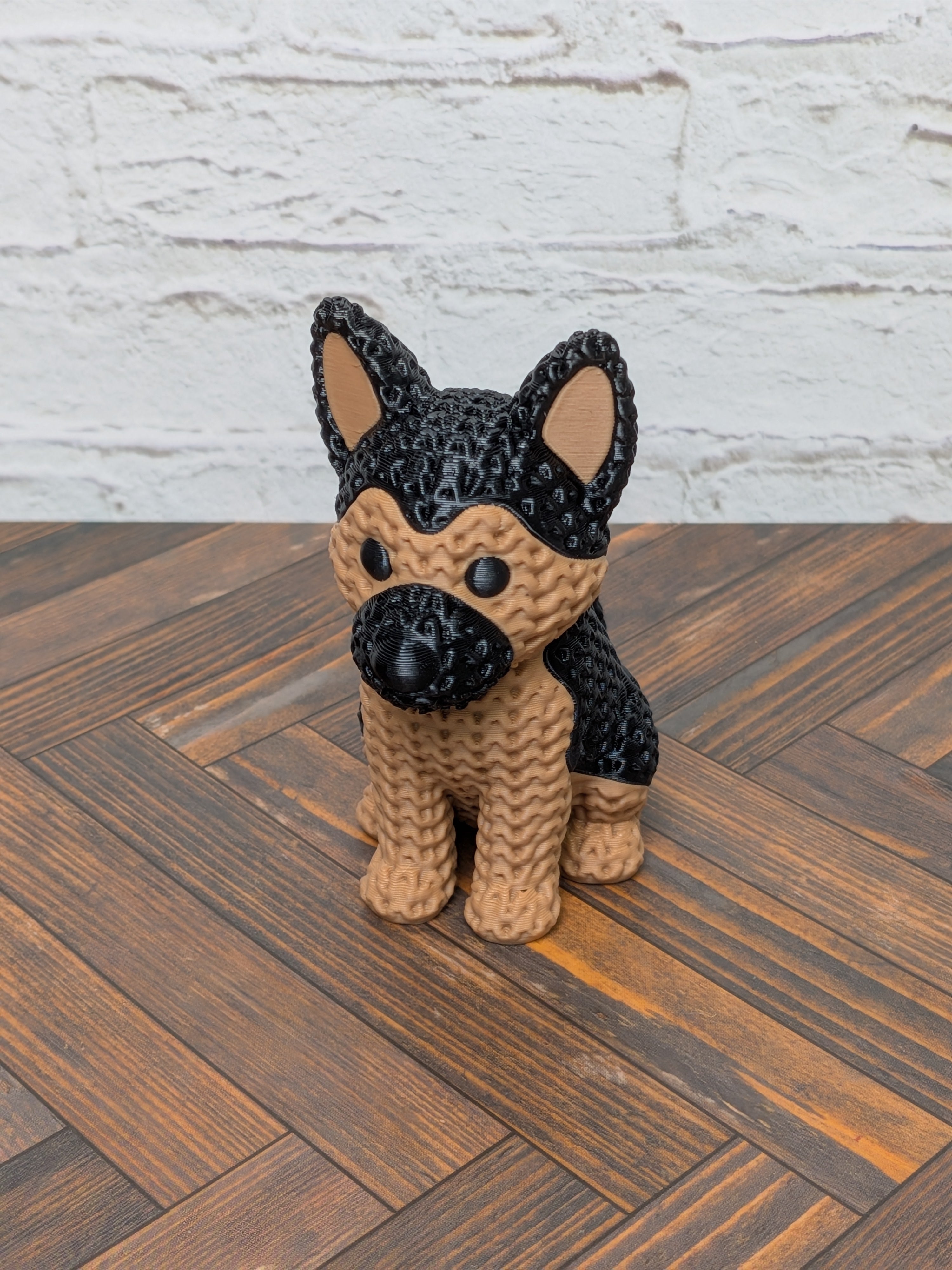 Set 2 Faux Crochet Dog Figurine 3D Printed Knit Texture Breed Desk Pet Decor