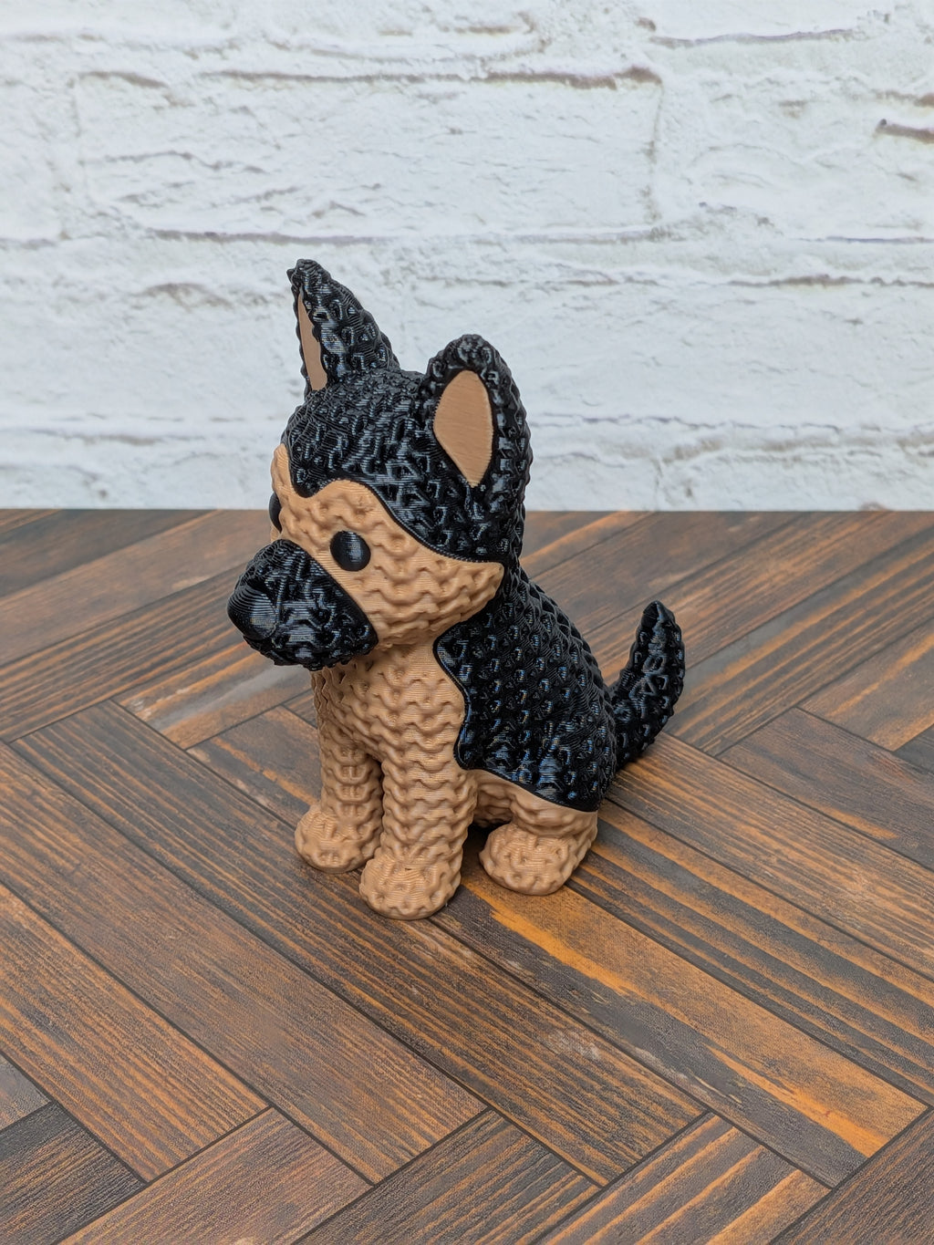 Set 2 Faux Crochet Dog Figurine 3D Printed Knit Texture Breed Desk Pet Decor