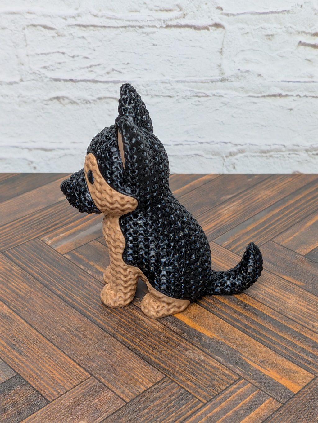 Set 2 Faux Crochet Dog Figurine 3D Printed Knit Texture Breed Desk Pet Decor