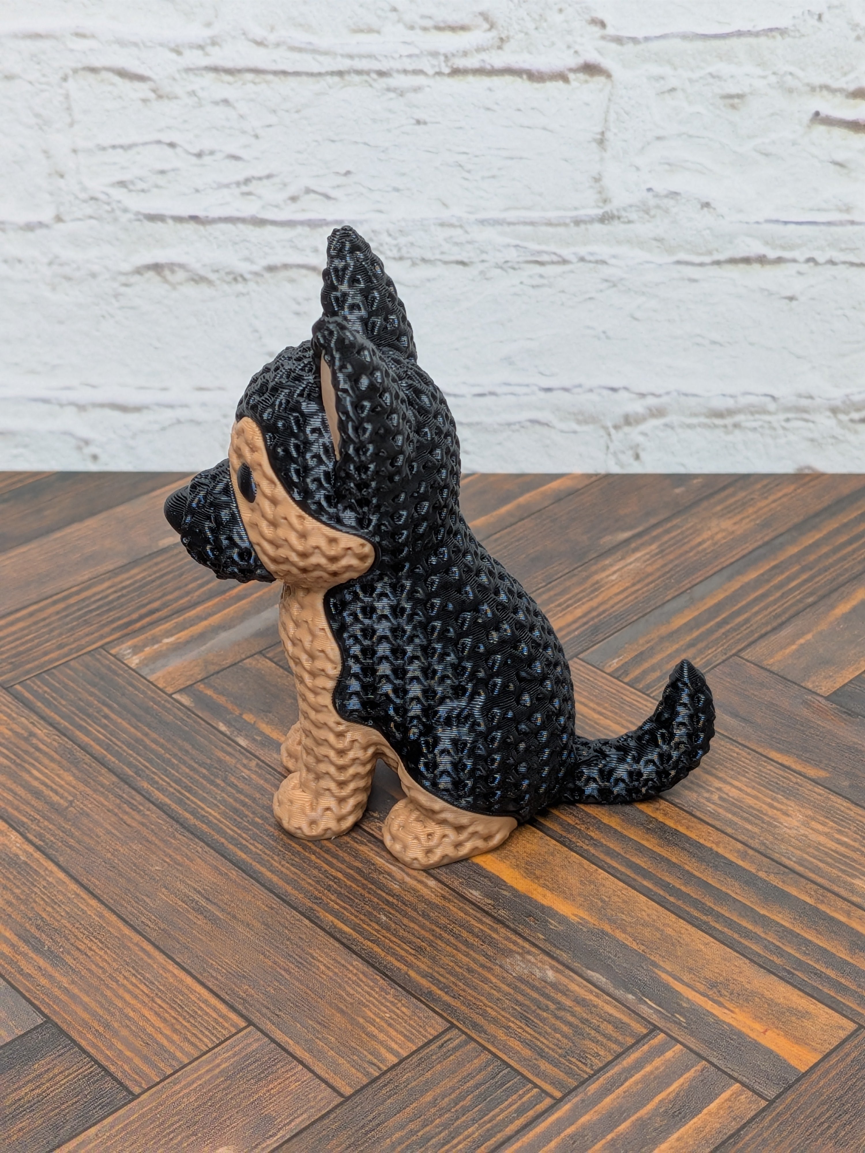 Set 2 Faux Crochet Dog Figurine 3D Printed Knit Texture Breed Desk Pet Decor