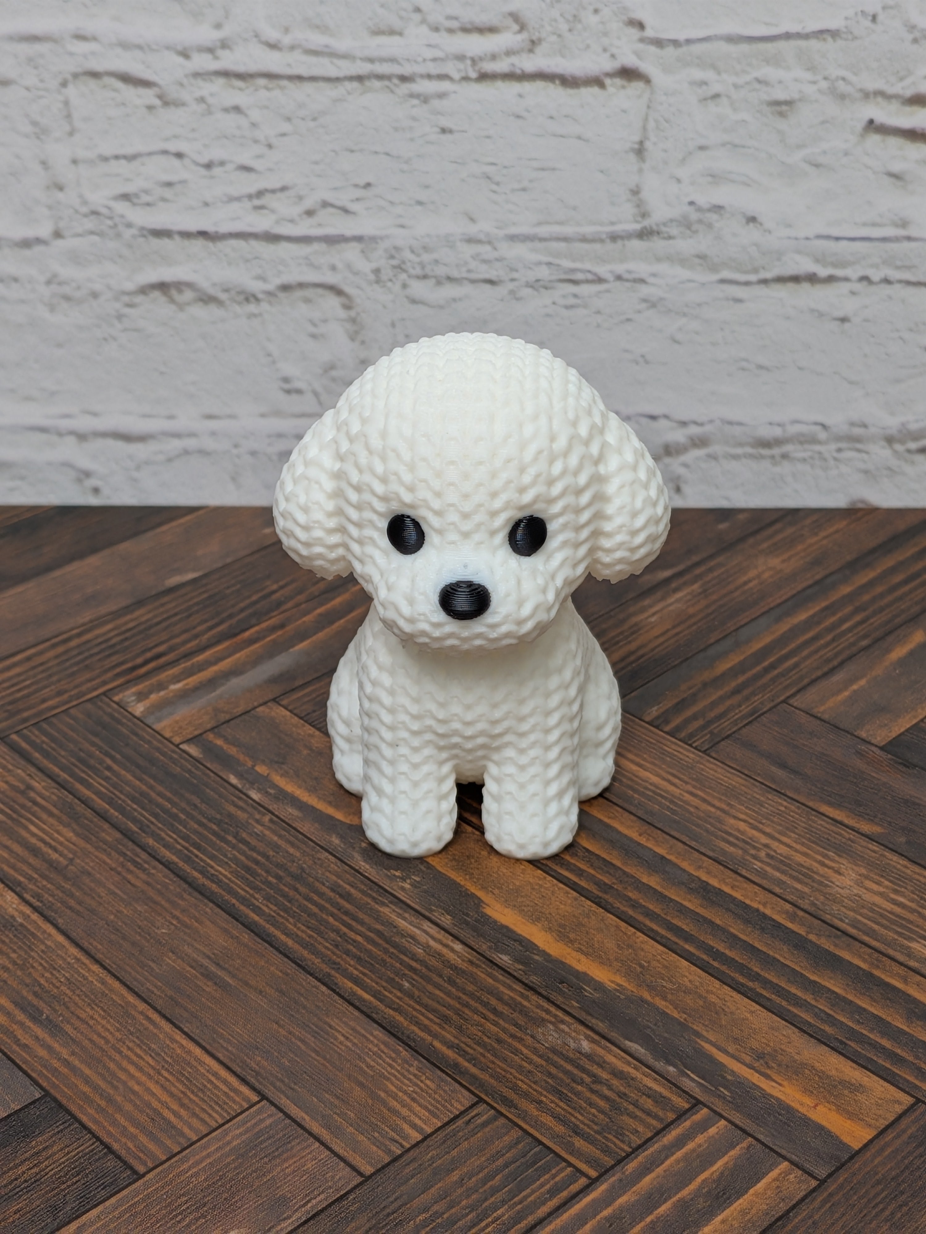 Set 2 Faux Crochet Dog Figurine 3D Printed Knit Texture Breed Desk Pet Decor