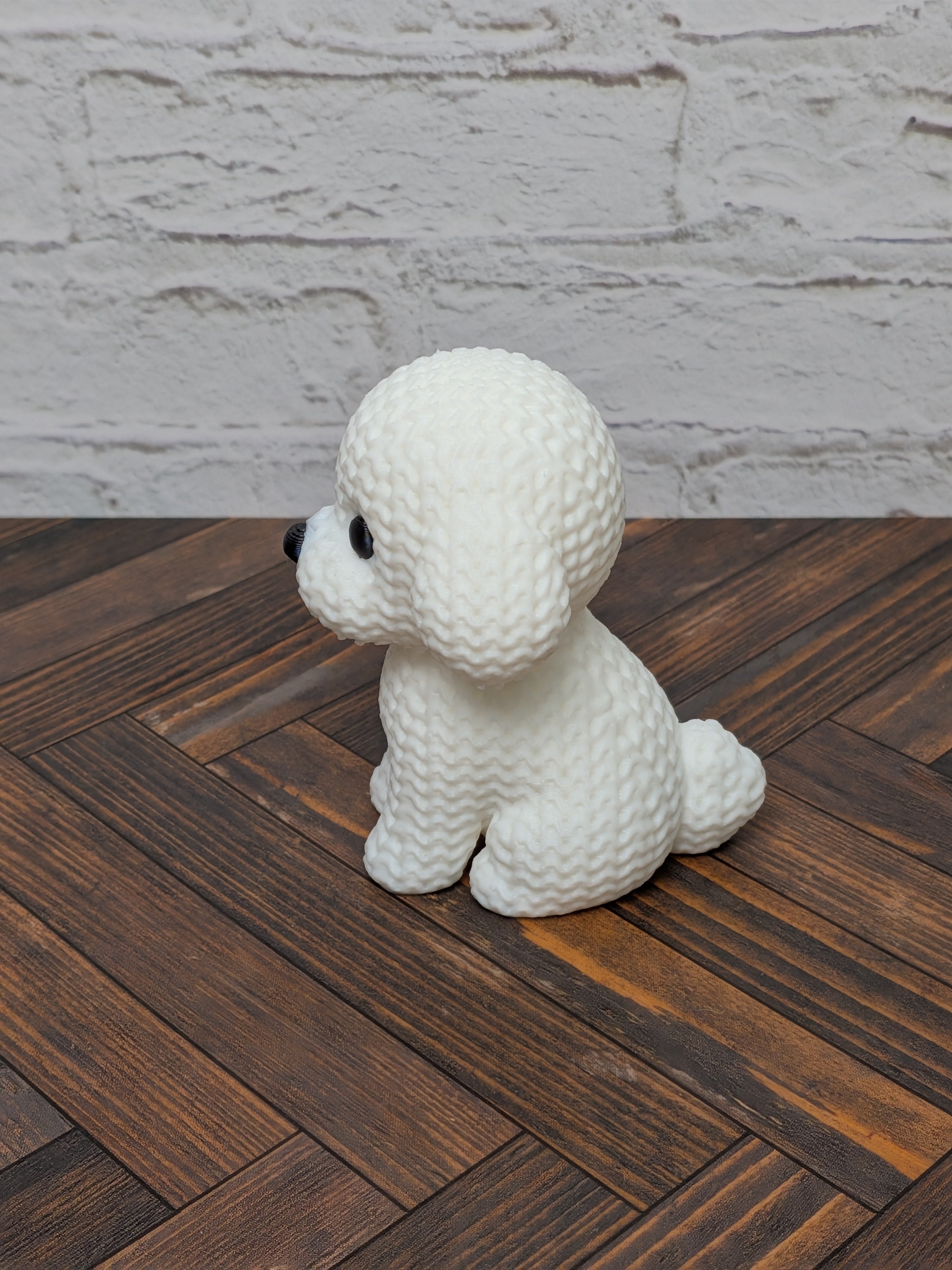 Set 2 Faux Crochet Dog Figurine 3D Printed Knit Texture Breed Desk Pet Decor