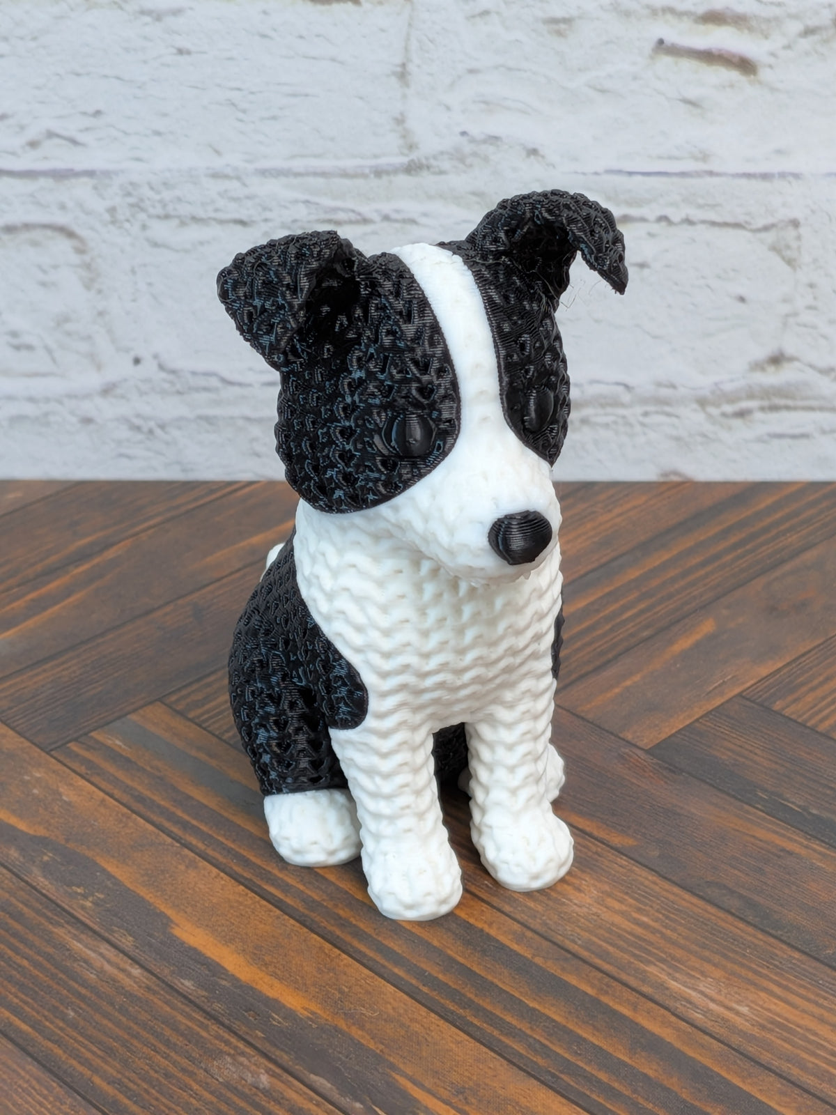 Set 2of3 Faux Crochet Dog Figurine 3D Printed Knit Texture Breed Desk Pet Decor