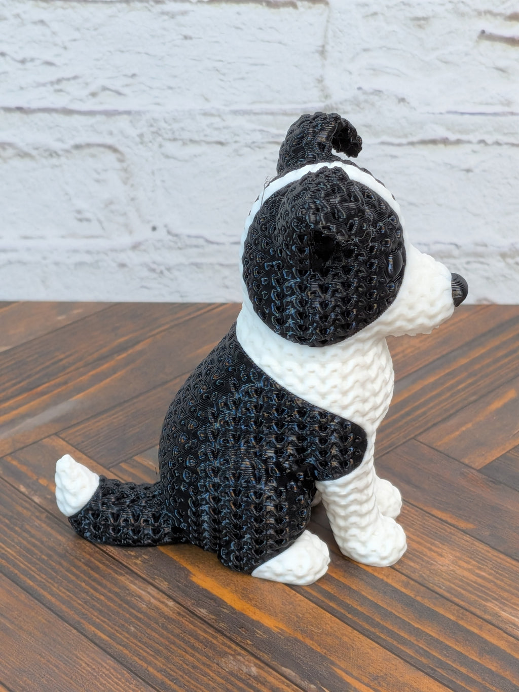 Set 2 Faux Crochet Dog Figurine 3D Printed Knit Texture Breed Desk Pet Decor