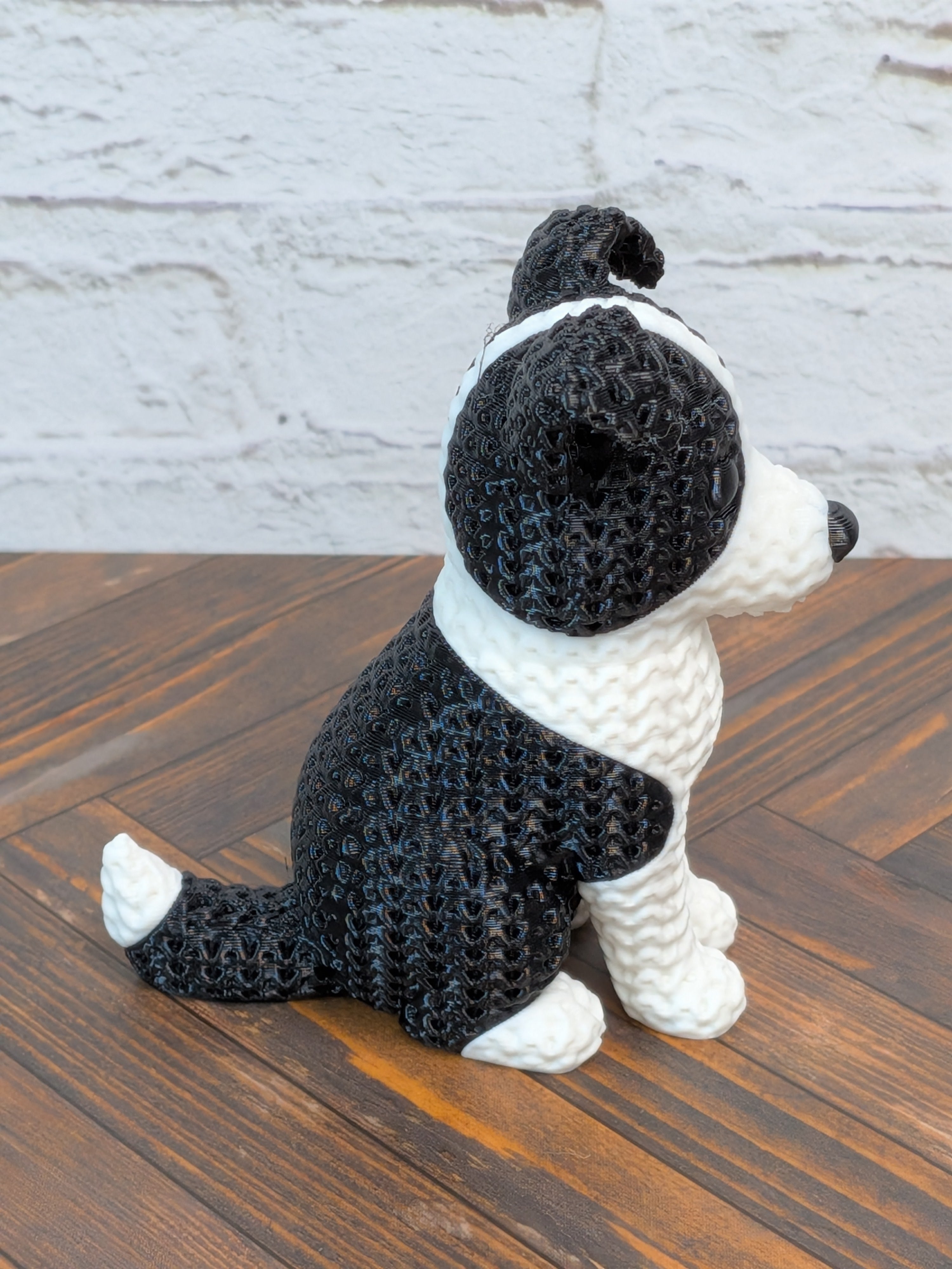 Set 2 Faux Crochet Dog Figurine 3D Printed Knit Texture Breed Desk Pet Decor