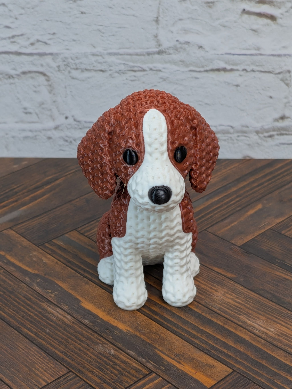Set 2 Faux Crochet Dog Figurine 3D Printed Knit Texture Breed Desk Pet Decor