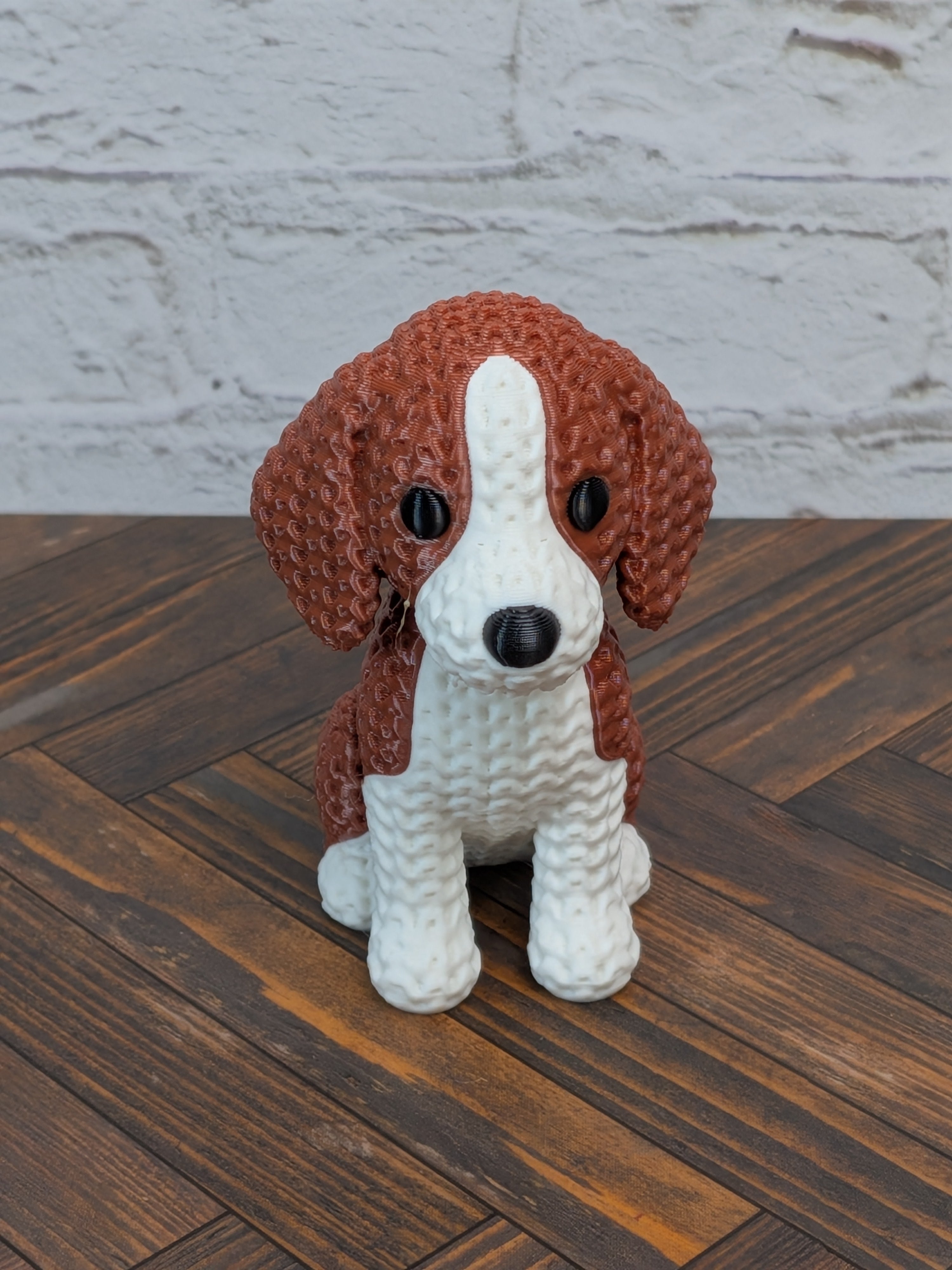 Set 2 Faux Crochet Dog Figurine 3D Printed Knit Texture Breed Desk Pet Decor
