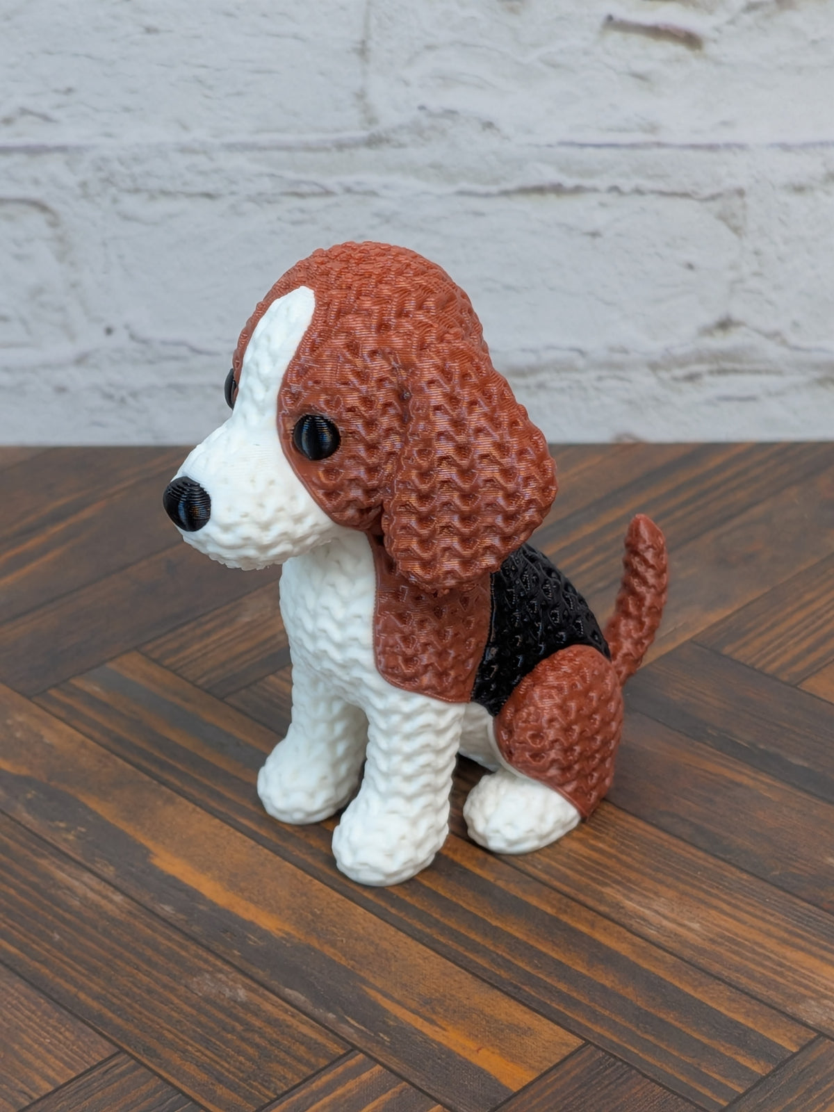 Set 2of3 Faux Crochet Dog Figurine 3D Printed Knit Texture Breed Desk Pet Decor