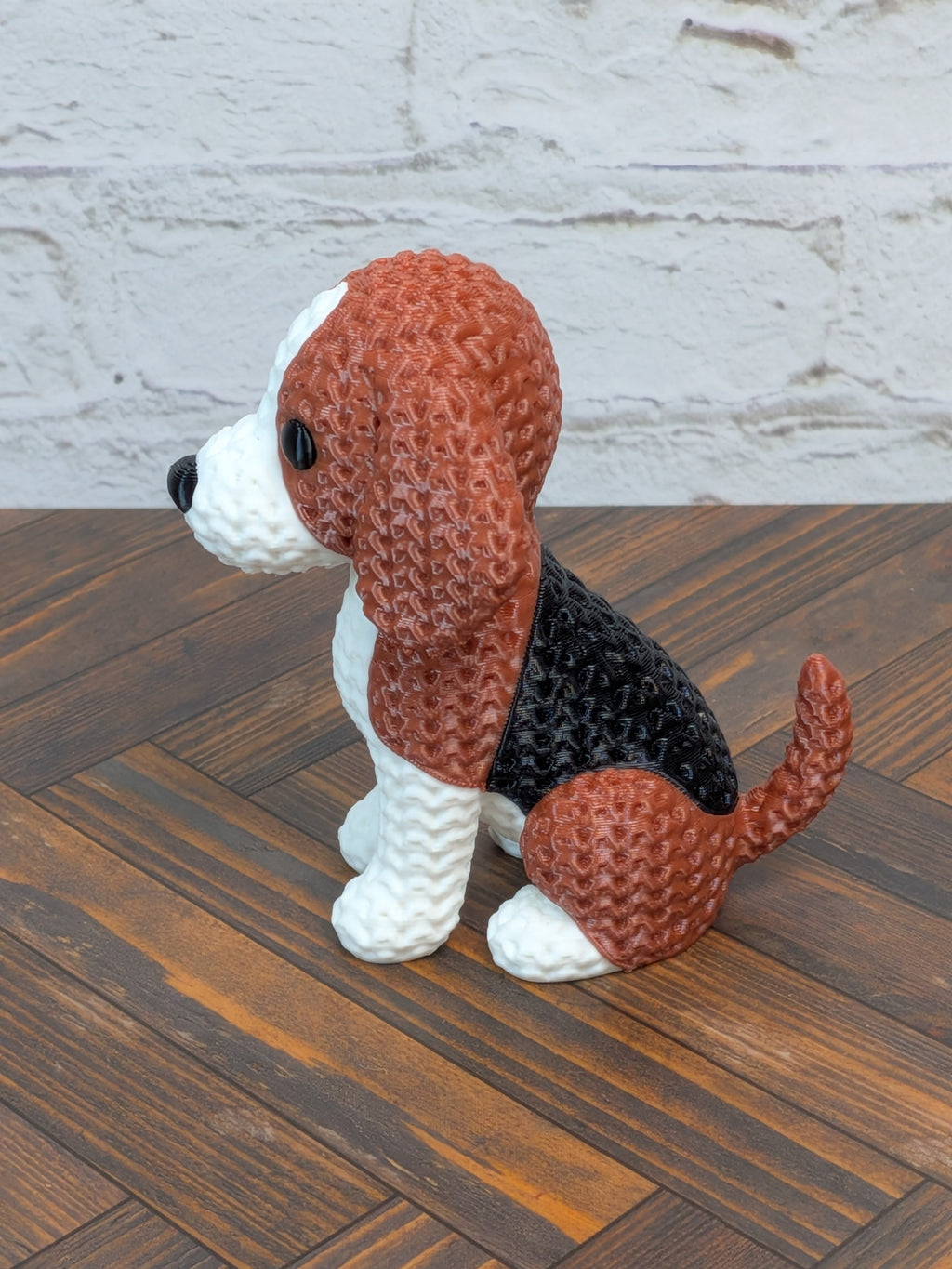 Set 2 Faux Crochet Dog Figurine 3D Printed Knit Texture Breed Desk Pet Decor